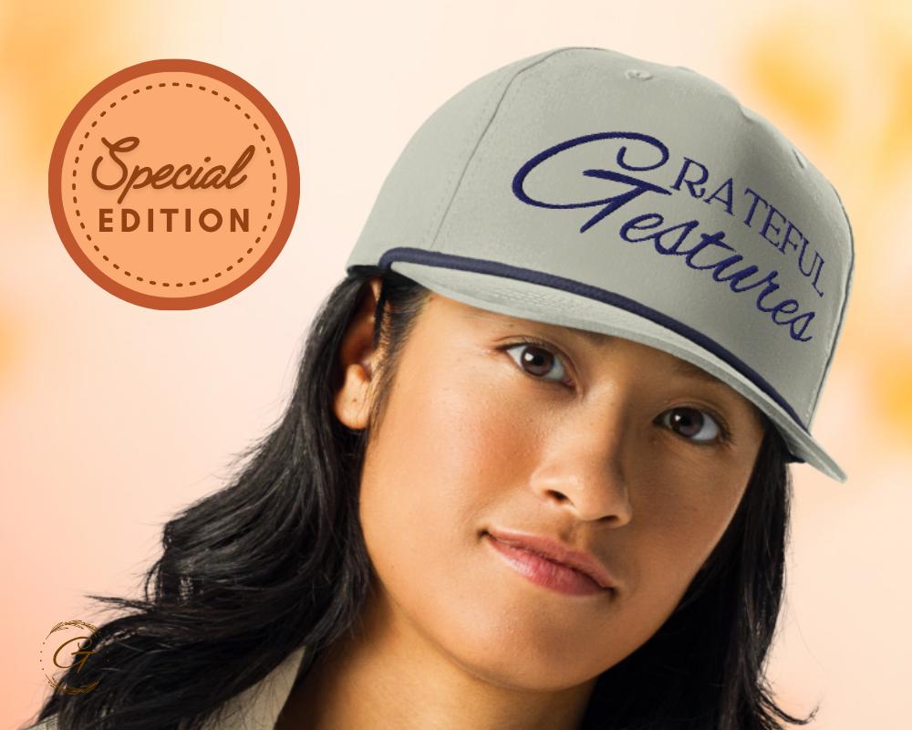 Grateful Gesture Embroidered Navy Blue Golf Rope Cap