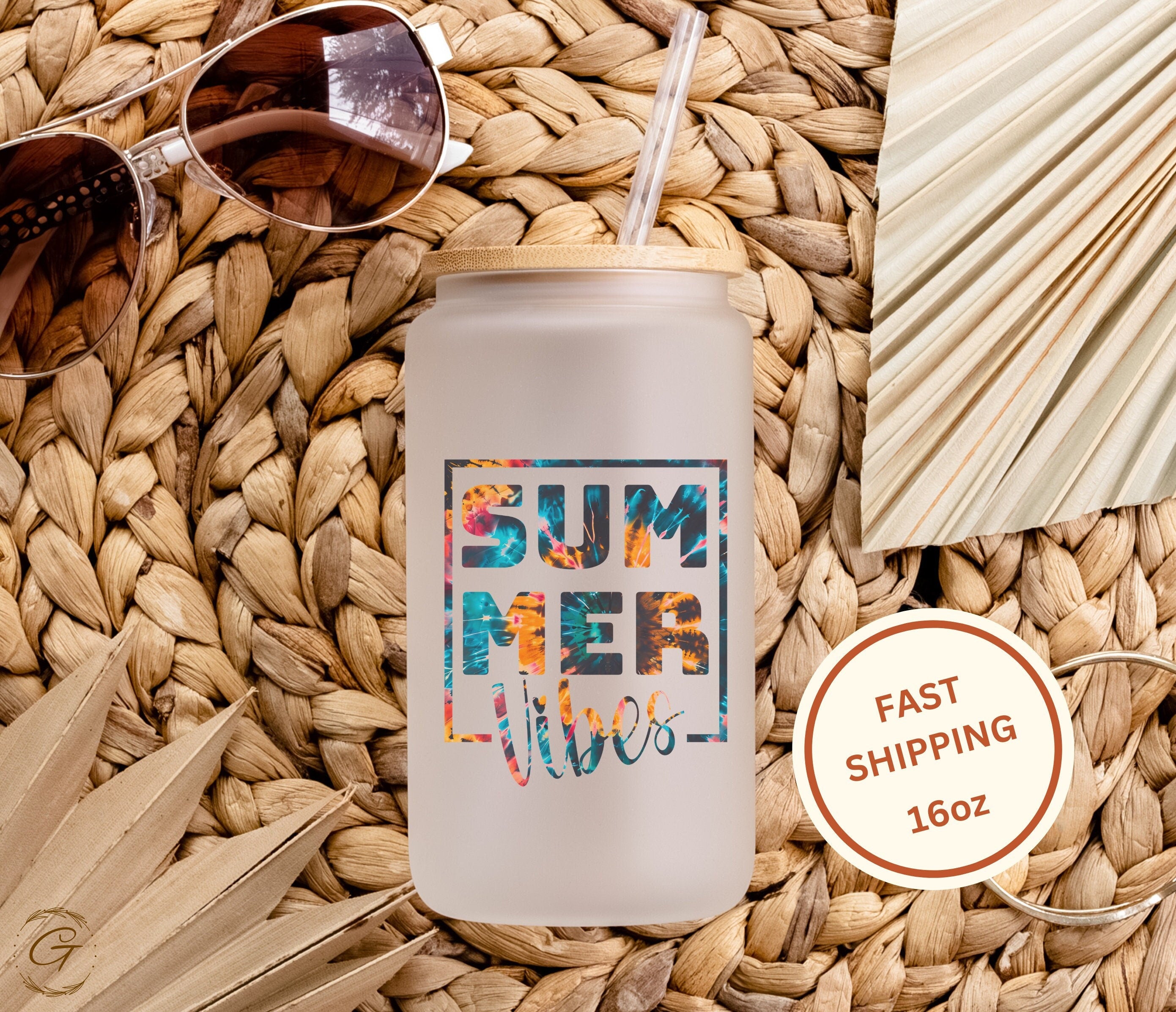 Summer Vibes Colorful Design Frosted Glass tumbler