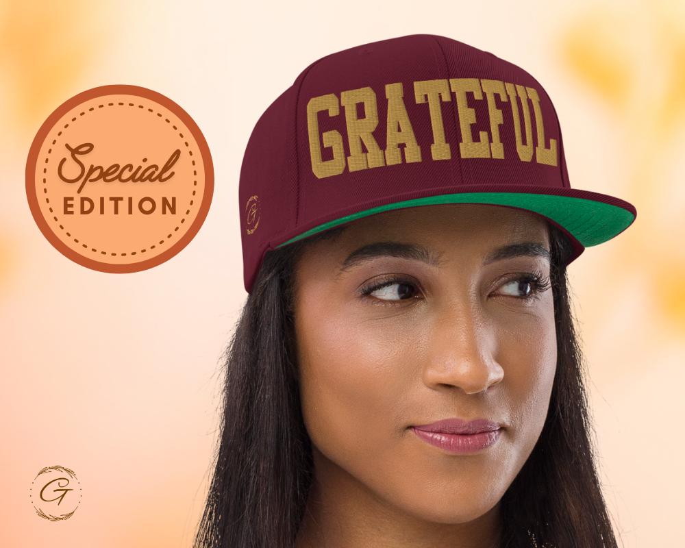 GRATEFUL Snapback Hat Embroidered Design