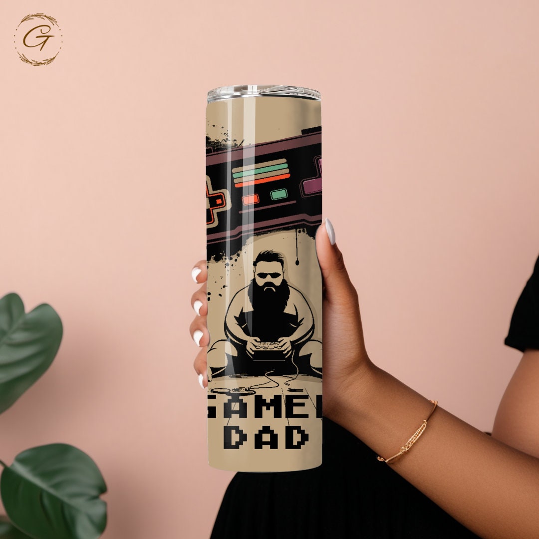 Gamer Dad Skinny Tumbler 20oz, PlayStation Figure