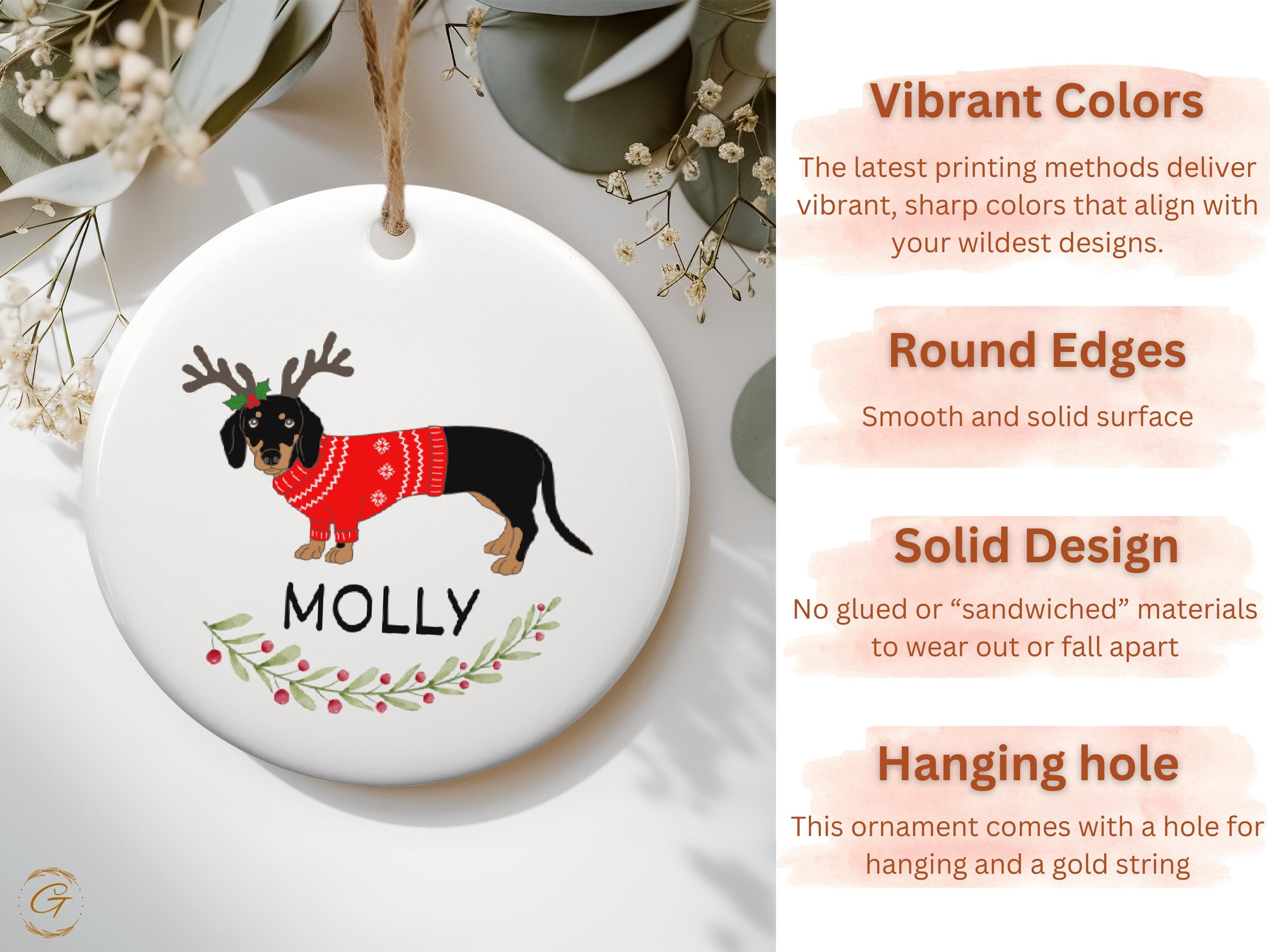 Personalize Cute Dachshund Christmas Ornament, Dog Lover Holiday Decor, Personalized Xmas Ornament, Custom Pet Gift, Festive Home Decoration