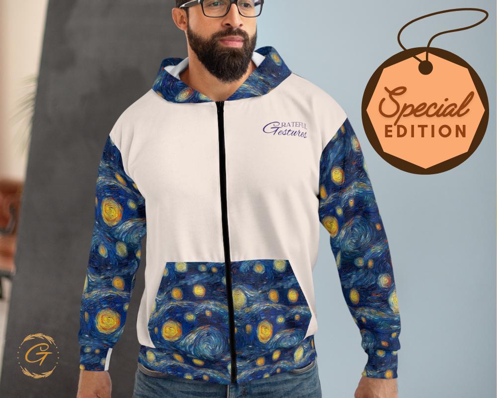 Starry Night White Design Zip Hoodie All-Over Print