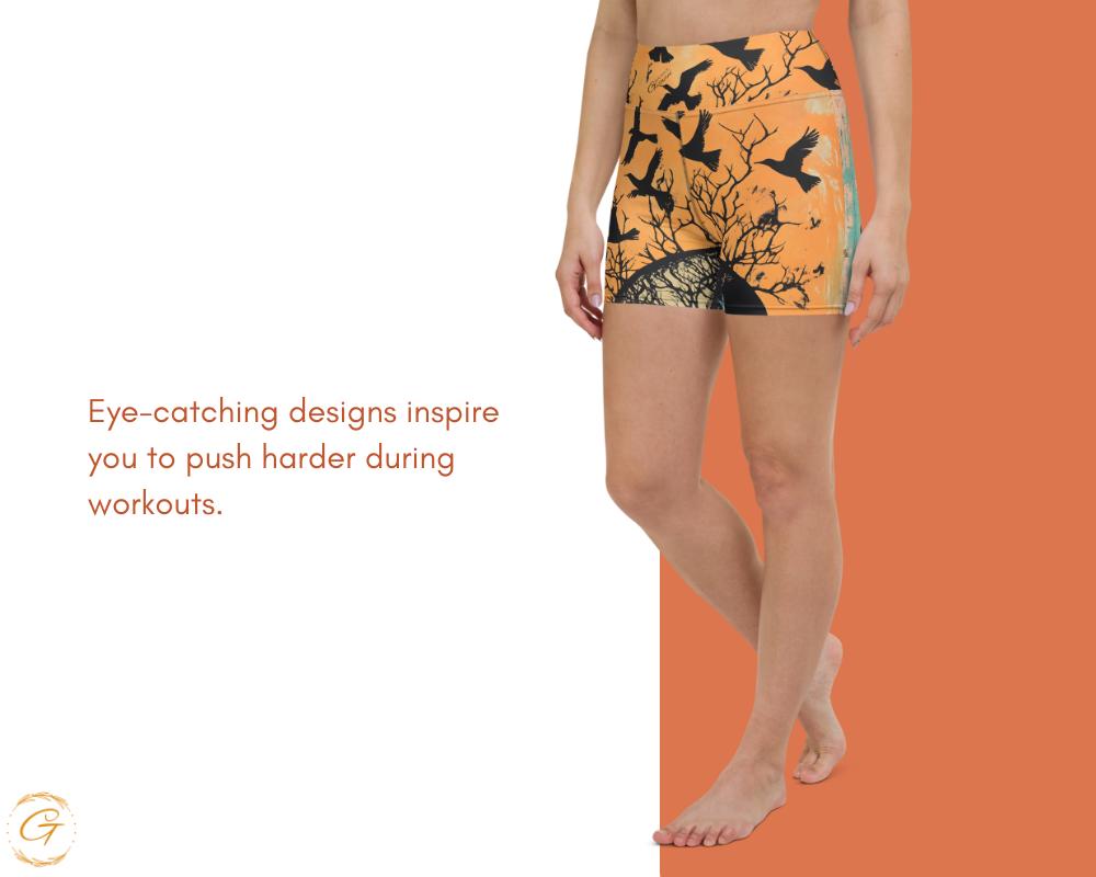 Crow Tree AOP Yoga Shorts High-Waisted Halloween Activewear