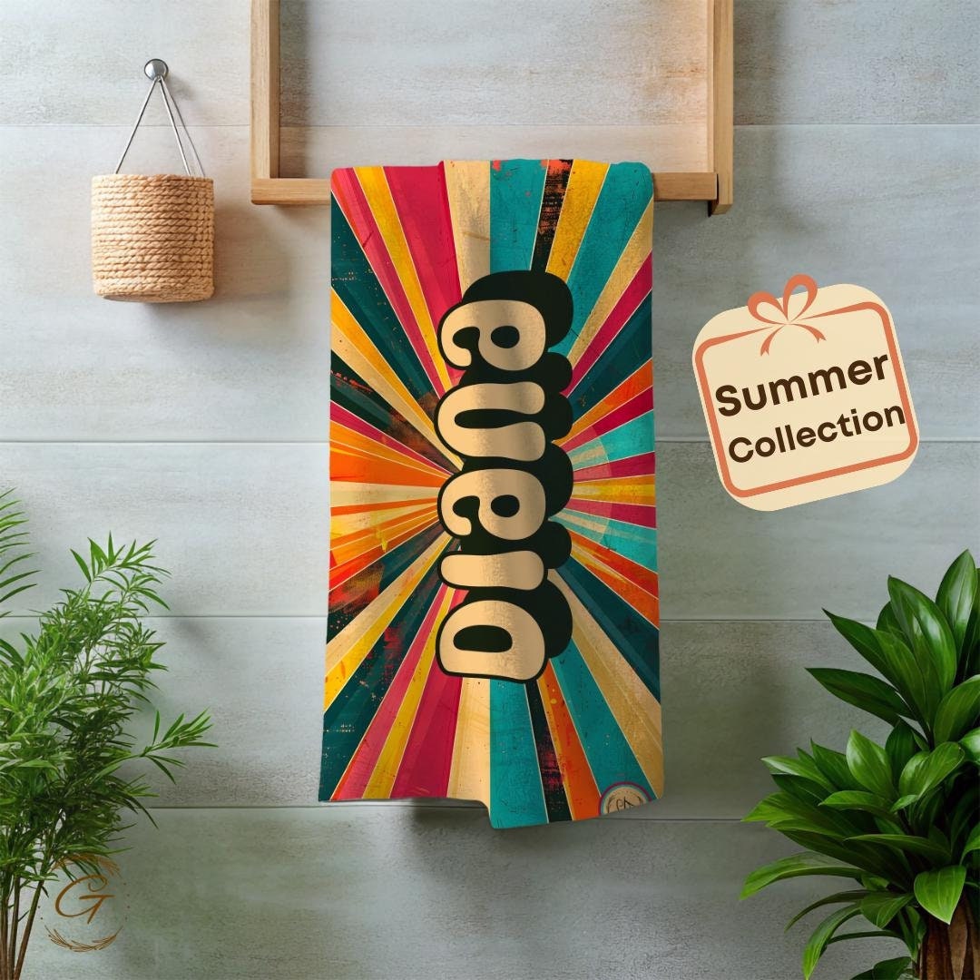 Vibrant Retro Groovy Design Beach Towel