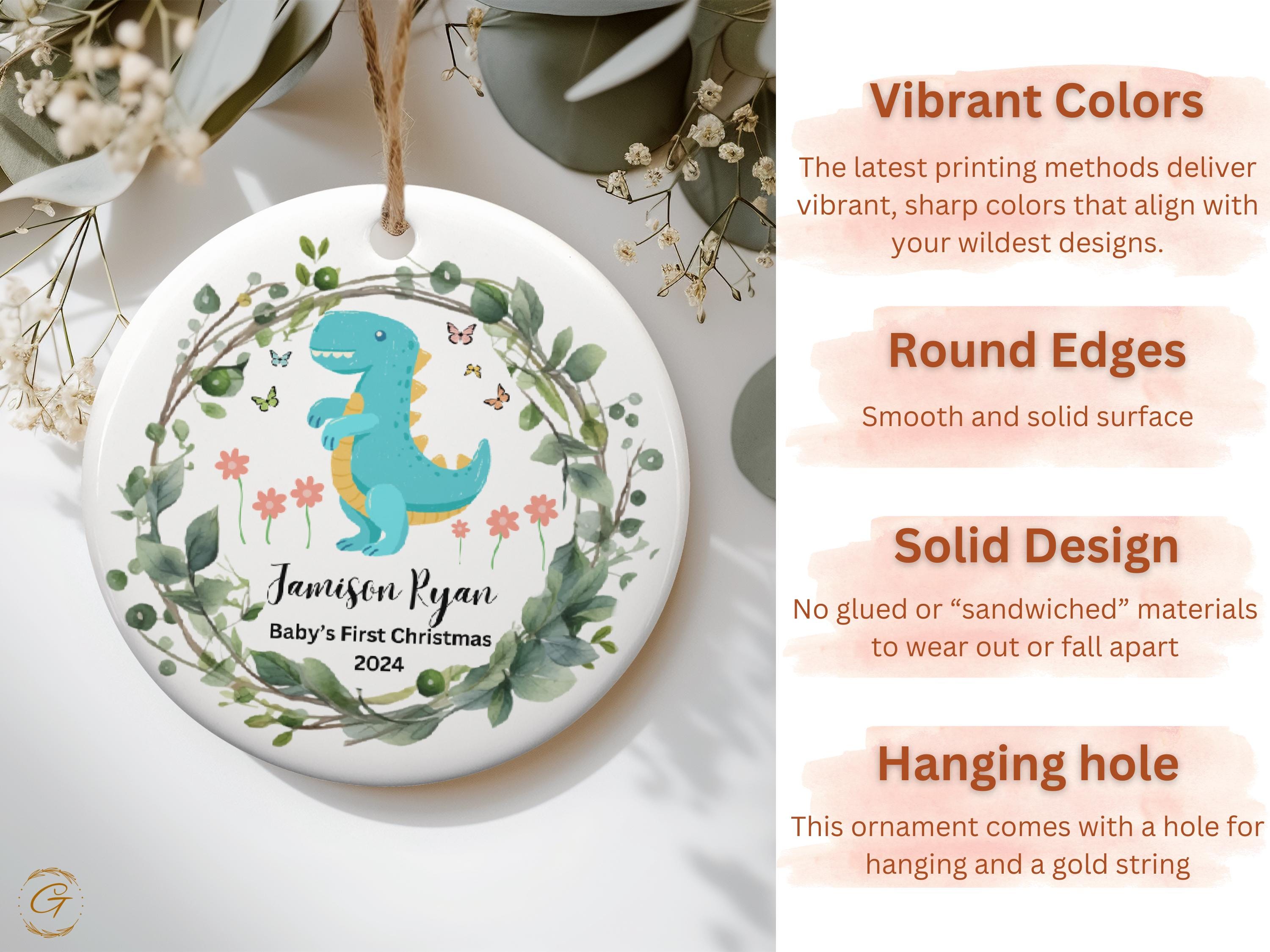 Personalized Baby's First Christmas Ornament, Dinosaur Design 2024 Baby Gift Cute Decor, Newborn Keepsake, Tree Decoration Nursery Ornaments