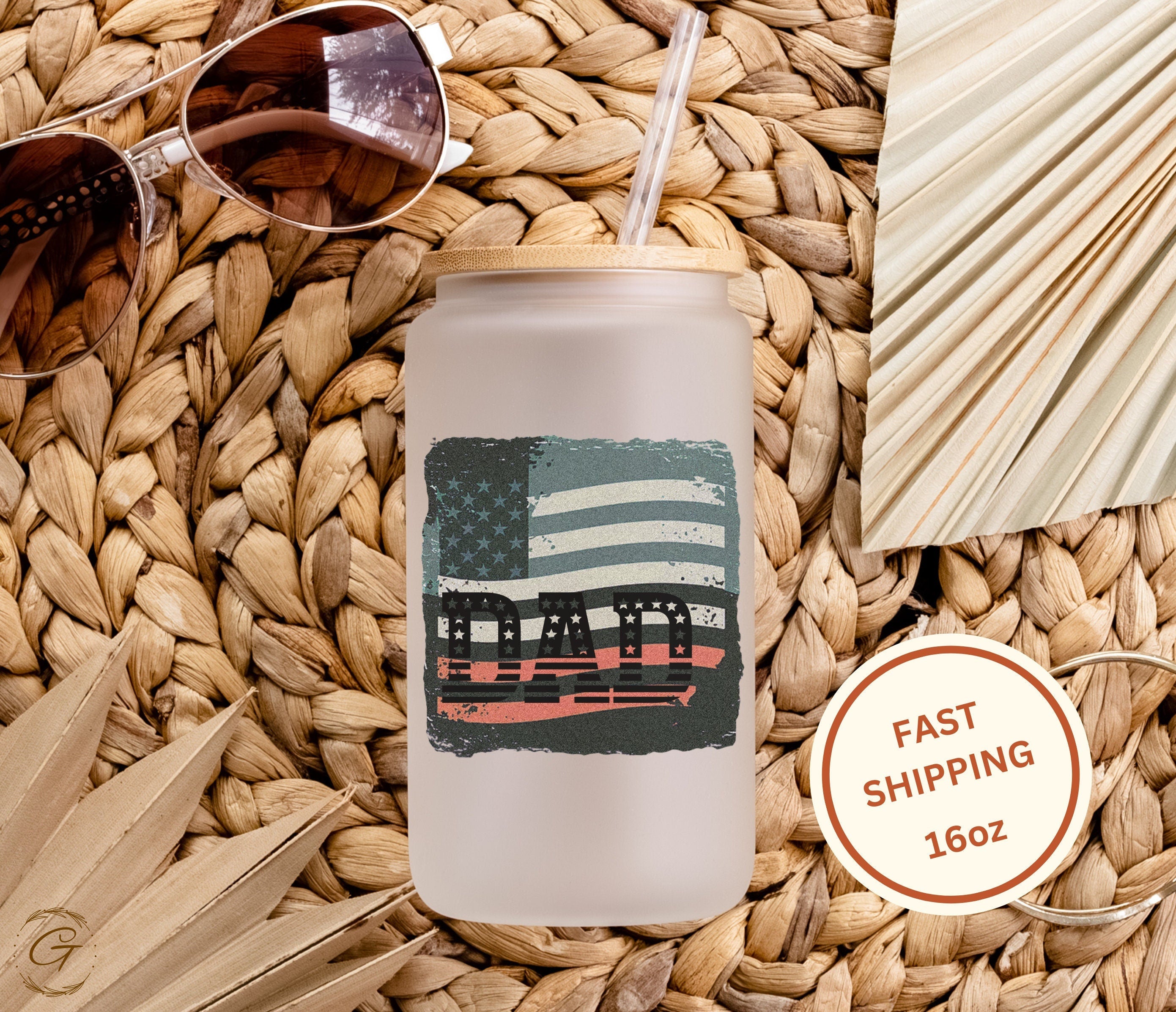 Patriotic Dad Frosted Glass Cup, USA Flag Super Daddy 16oz, Father’s Day Gift Idea,  Perfect 16oz Super Daddy USA Flag Cups, Gifts for Daddy