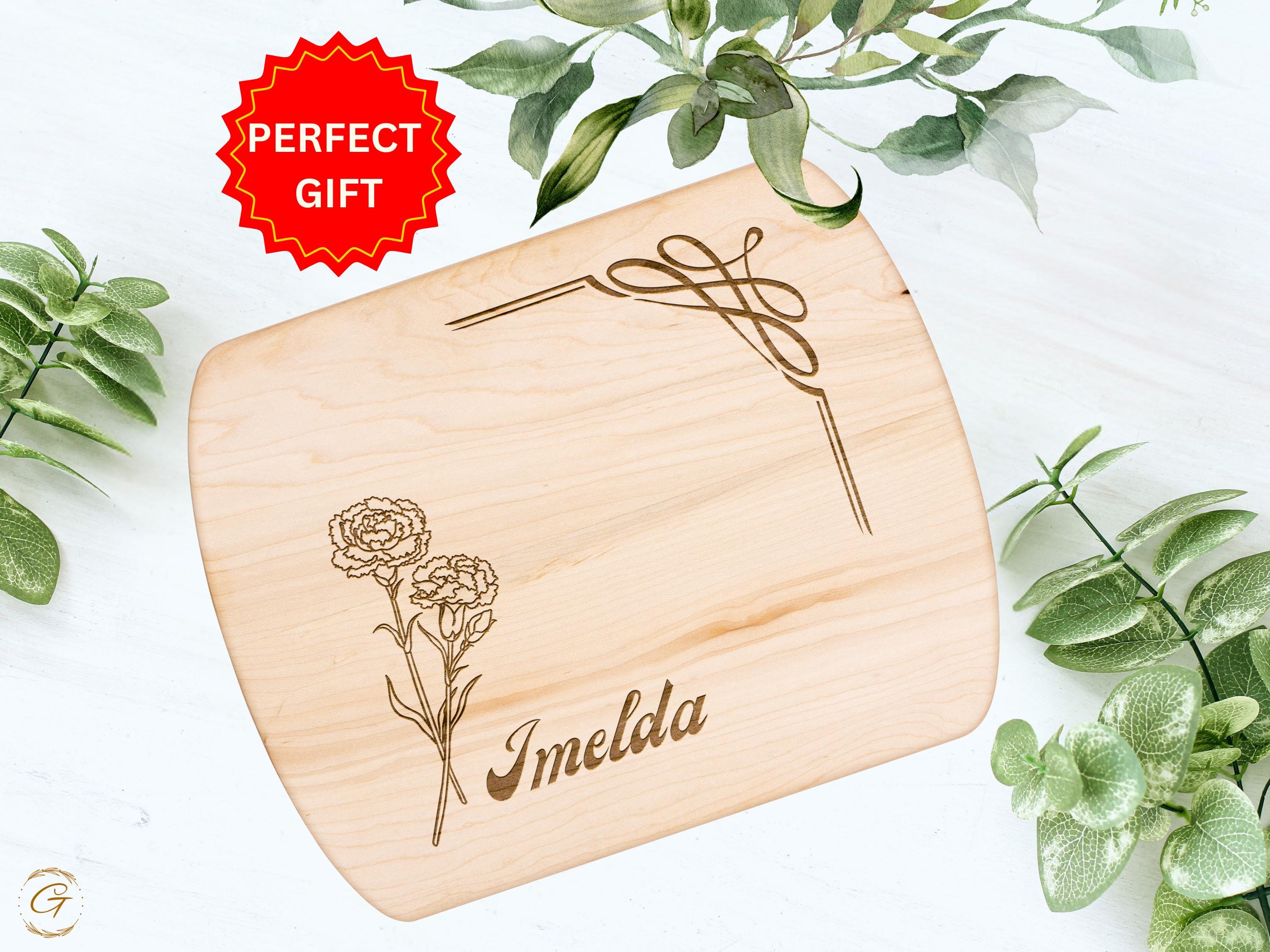 Personalized Cutting Board with Name and Carnation Flower - January Birth Flower Gift