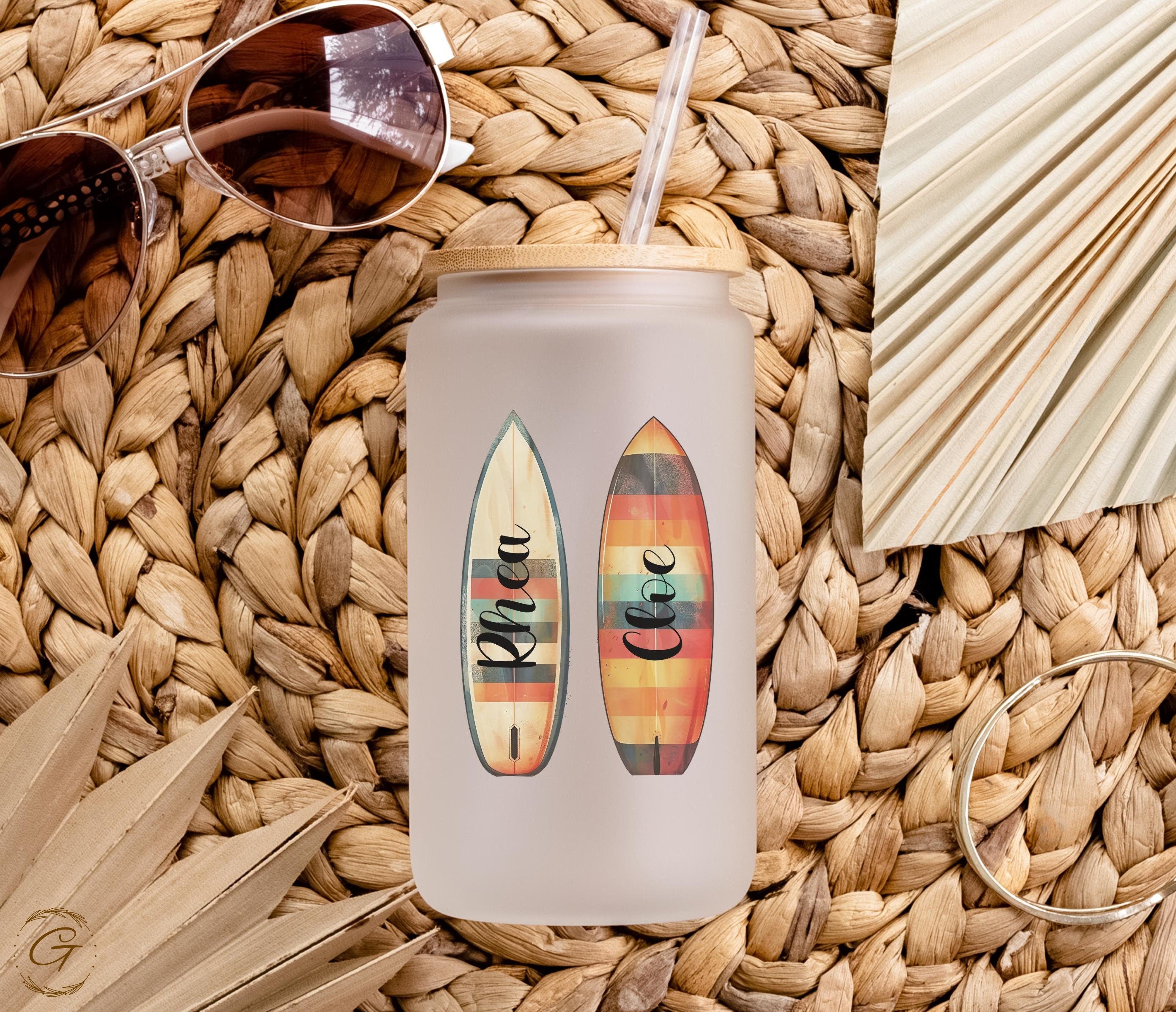 Surfer Girls Frosted Glass Cup