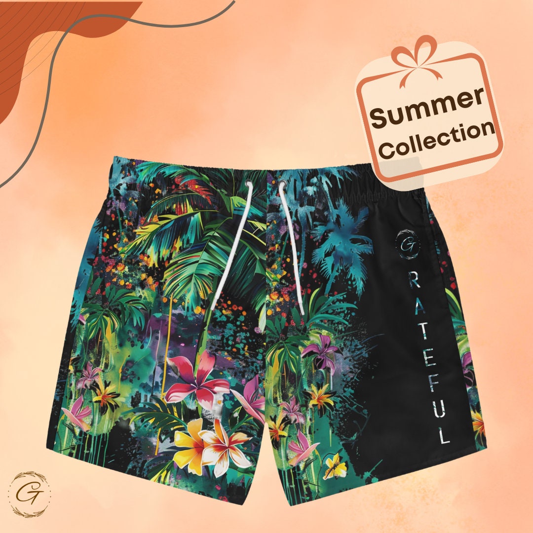 Floral Rainforest Black Swim Trunks