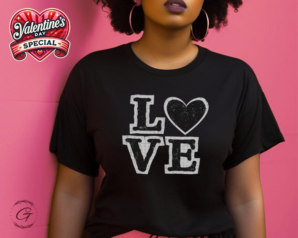 Valentines T-Shirt, Love Heart Text Graphic Tee
