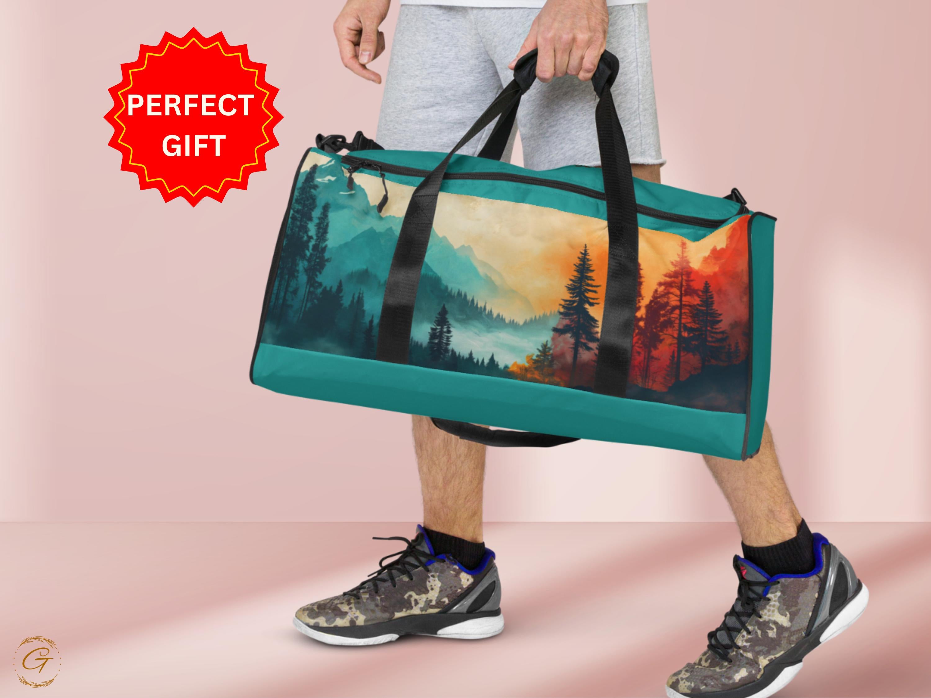 Mountain View AOP Duffel Bag - Nature-Inspired Gym Bag, Travel Bag Weekender, Scenic Outdoor Sports Bag, Durable for Men & Women, Ideal Gift
