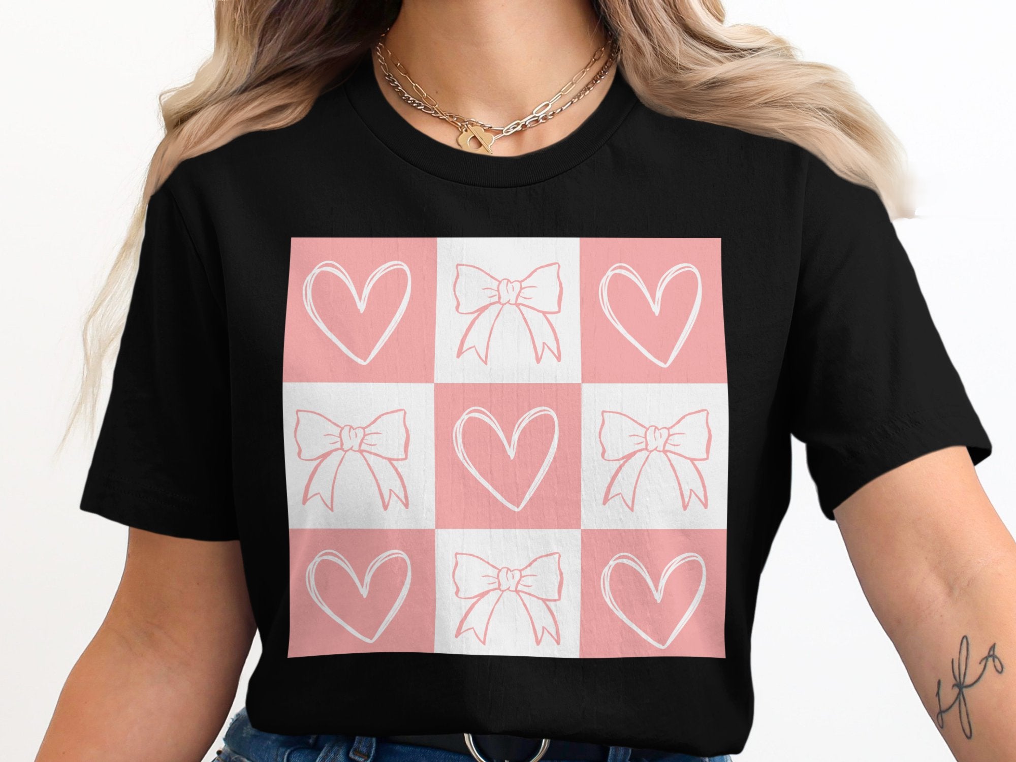 Cute Hearts and Bows Graphic Design T-shirt product type