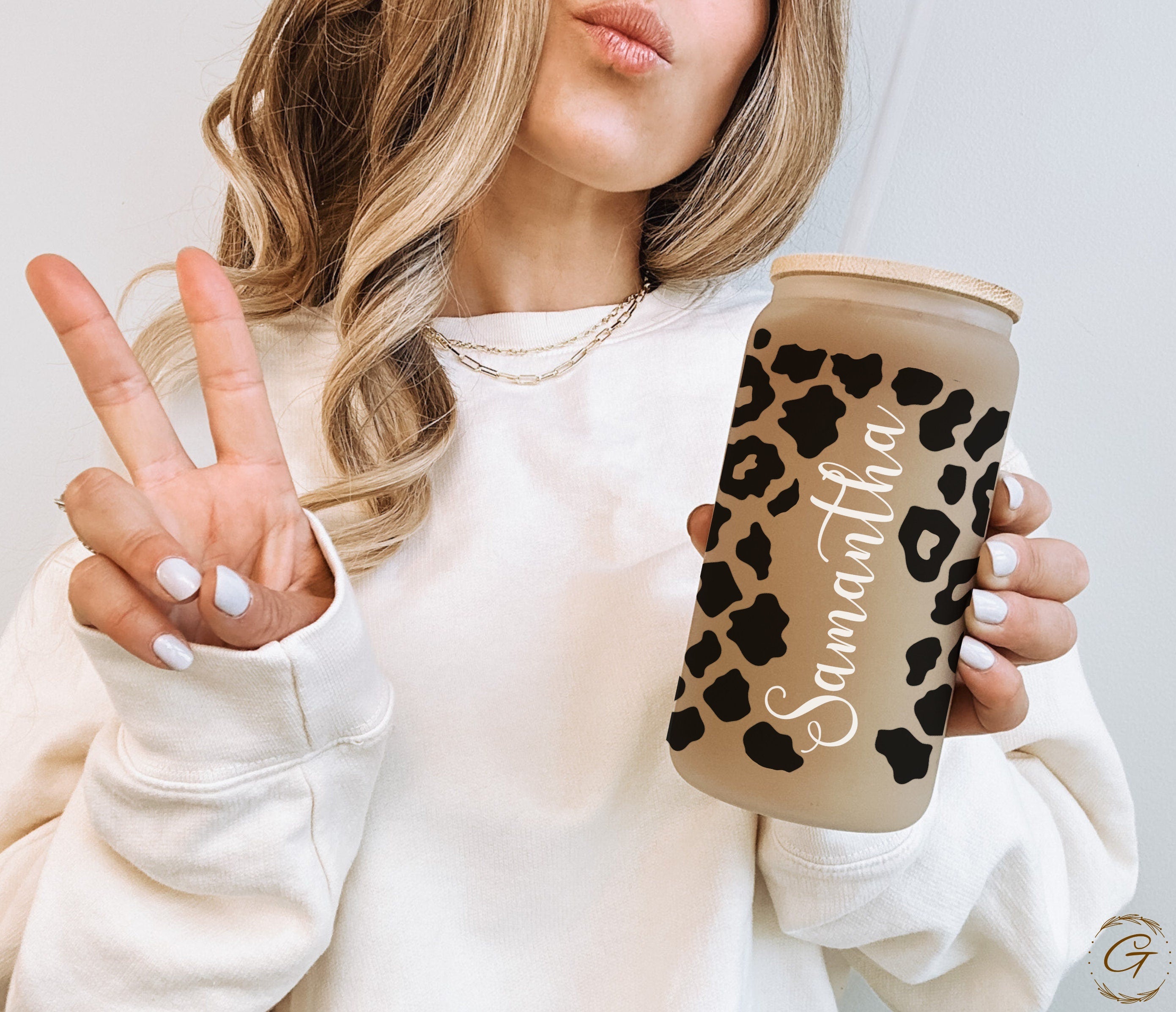 Custom Name Leopard Print Frosted Glass Tumbler