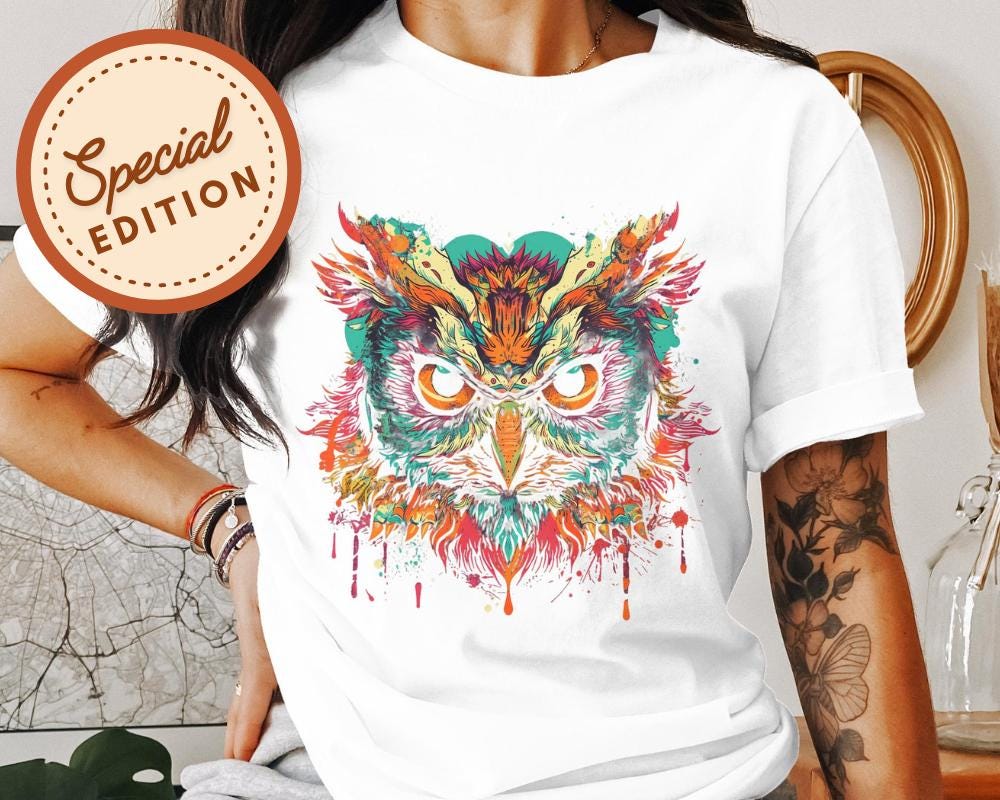 Colorful Owl Art Design TShirt Vibrant Owl Graphic Tee