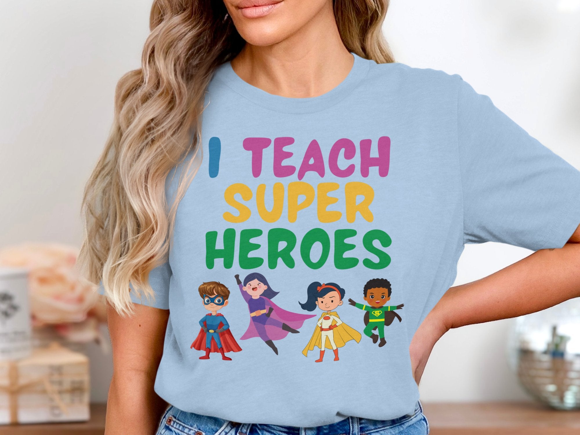 I Teach Super Heroes Colorful Graphic Tee product type