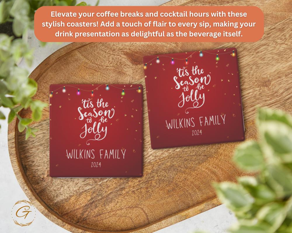 Personalized Christmas Soapstone Coaster with Custom Name Design, Holiday Drink Holder with Cork Backing,  Perfect Gift for Family & Friends