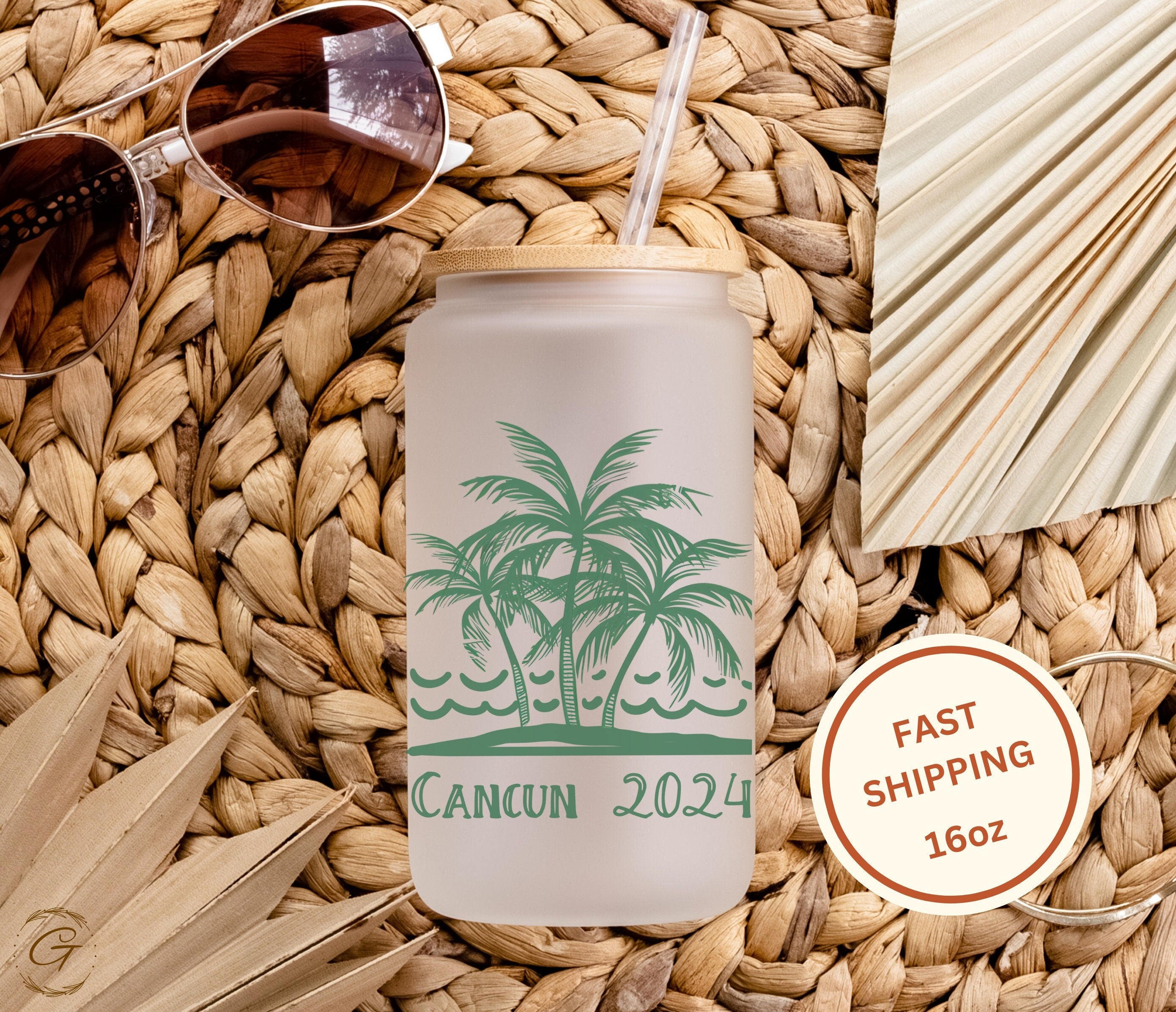 Palm Tree Cancun 2024 Personalized Frosted Glass Cup
