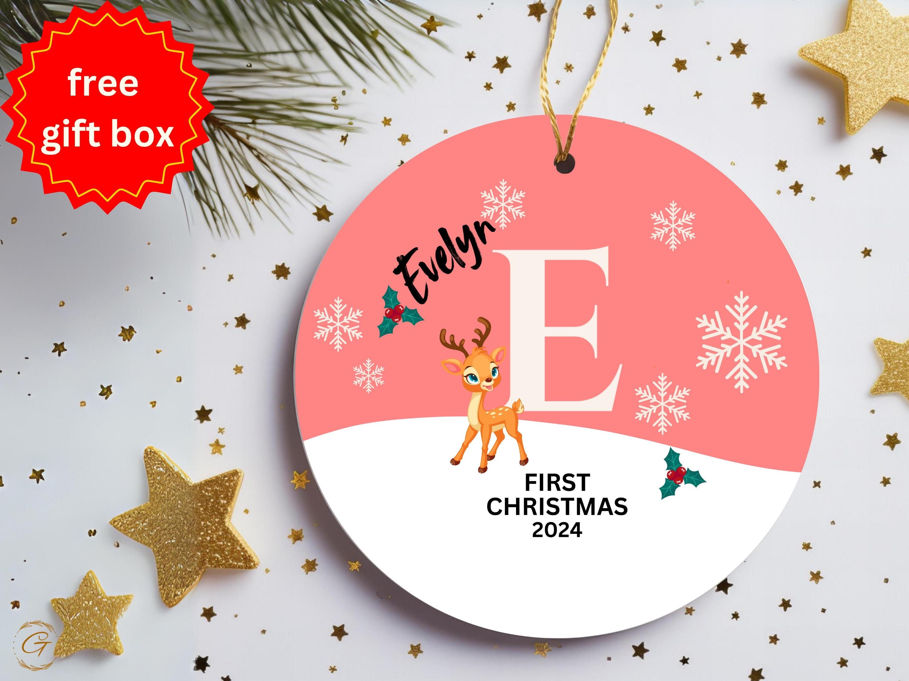 Personalized Baby's First Christmas Ornament, Custom Reindeer and Snowflakes Decoration, Newborn Christmas Keepsake 2024, Ideal Newborn Gift