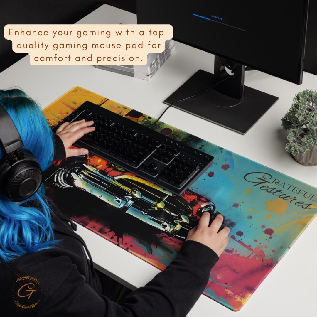 Colorful Retro Car Gaming Mouse Pad Non-Slip Large Desk Mat for Gamers Vibrant Art Design Large Keyboard Pad Optimized for Speed and Control