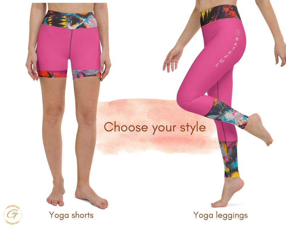 Pink Yoga AOP Leggings and Shorts for Women- Boho Abstract Pattern- High-Waisted Activewear for Workout, Yoga, and Running, Ideal Yogis Gift