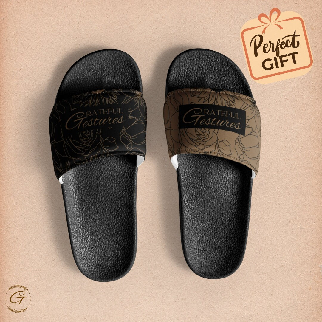 Floral Design Black and Brown Men's Slides