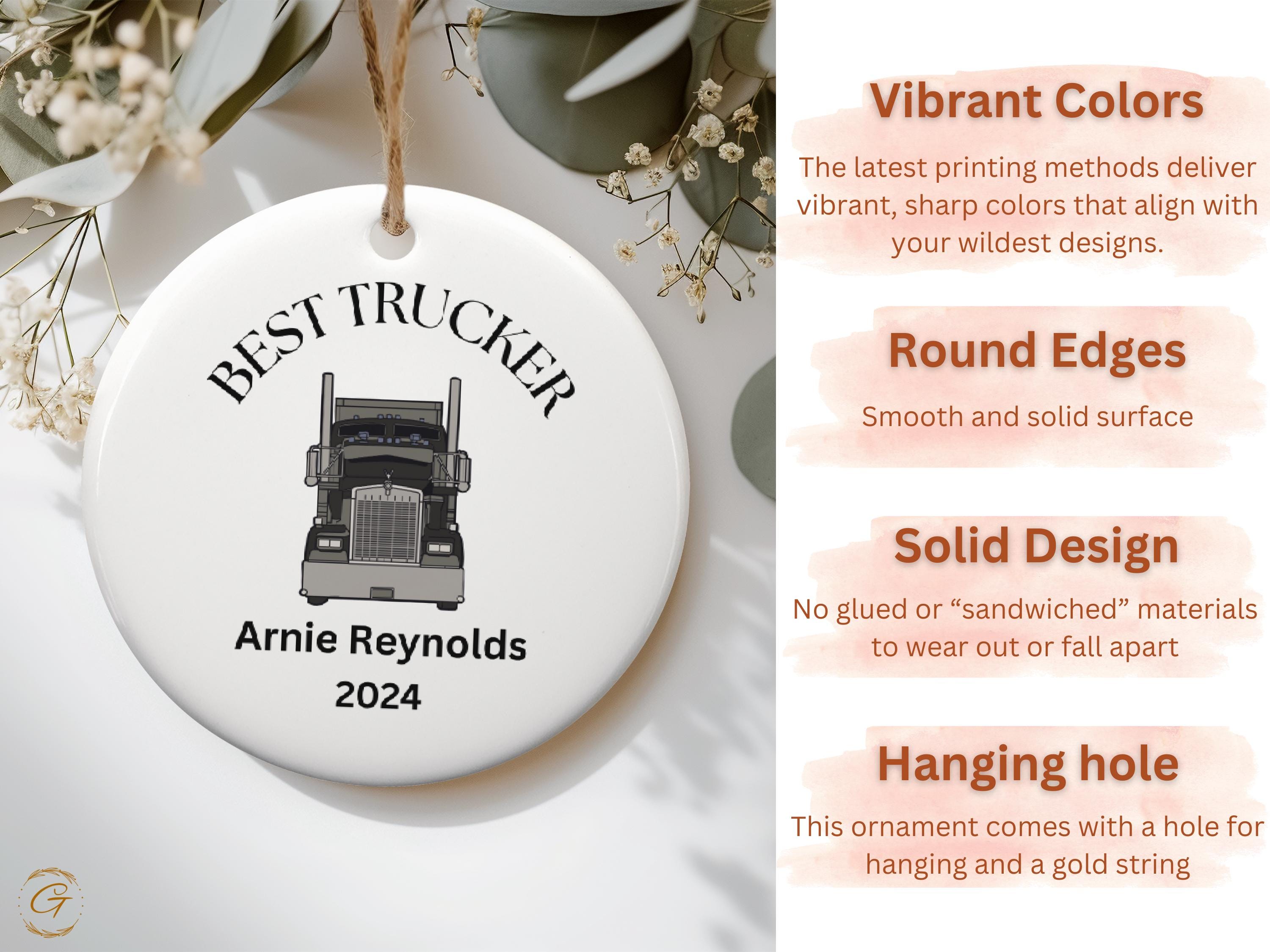 Personalized Best Trucker Ornament 2024, Custom Truck Driver Gift, Personalize Christmas Tree Decoration, Unique Holiday Keepsake for Driver