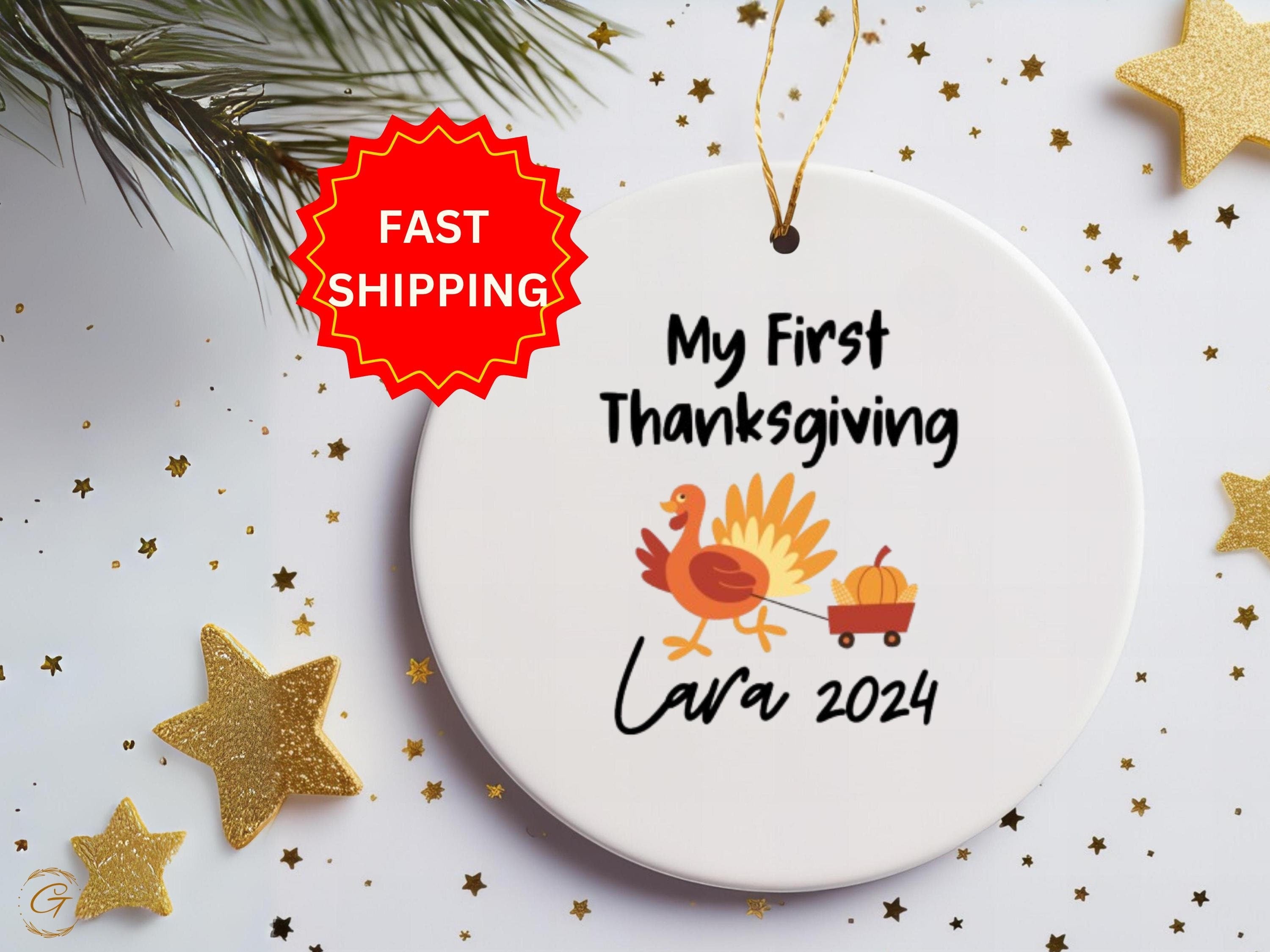My First Thanksgiving Ornament 2024, Baby's First Holiday Keepsake Turkey and Pumpkin Decoration Personalized Ornament, Unique Holiday Finds