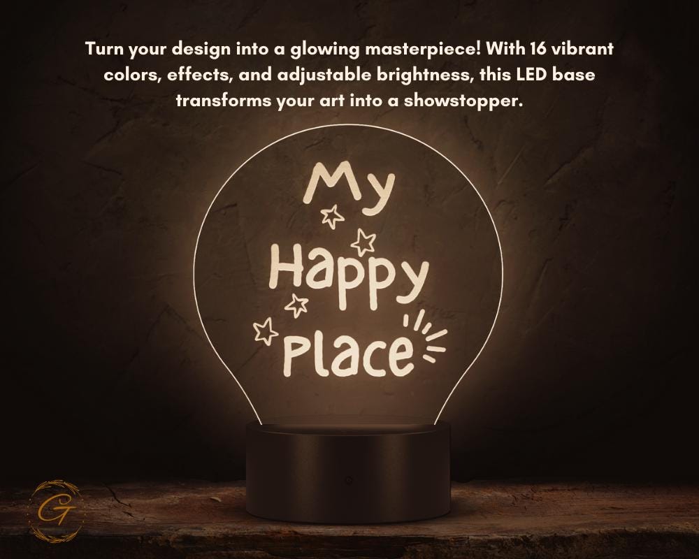 My Happy Place Circle Acrylic LED Sign,  Custom Lighted Home Decor