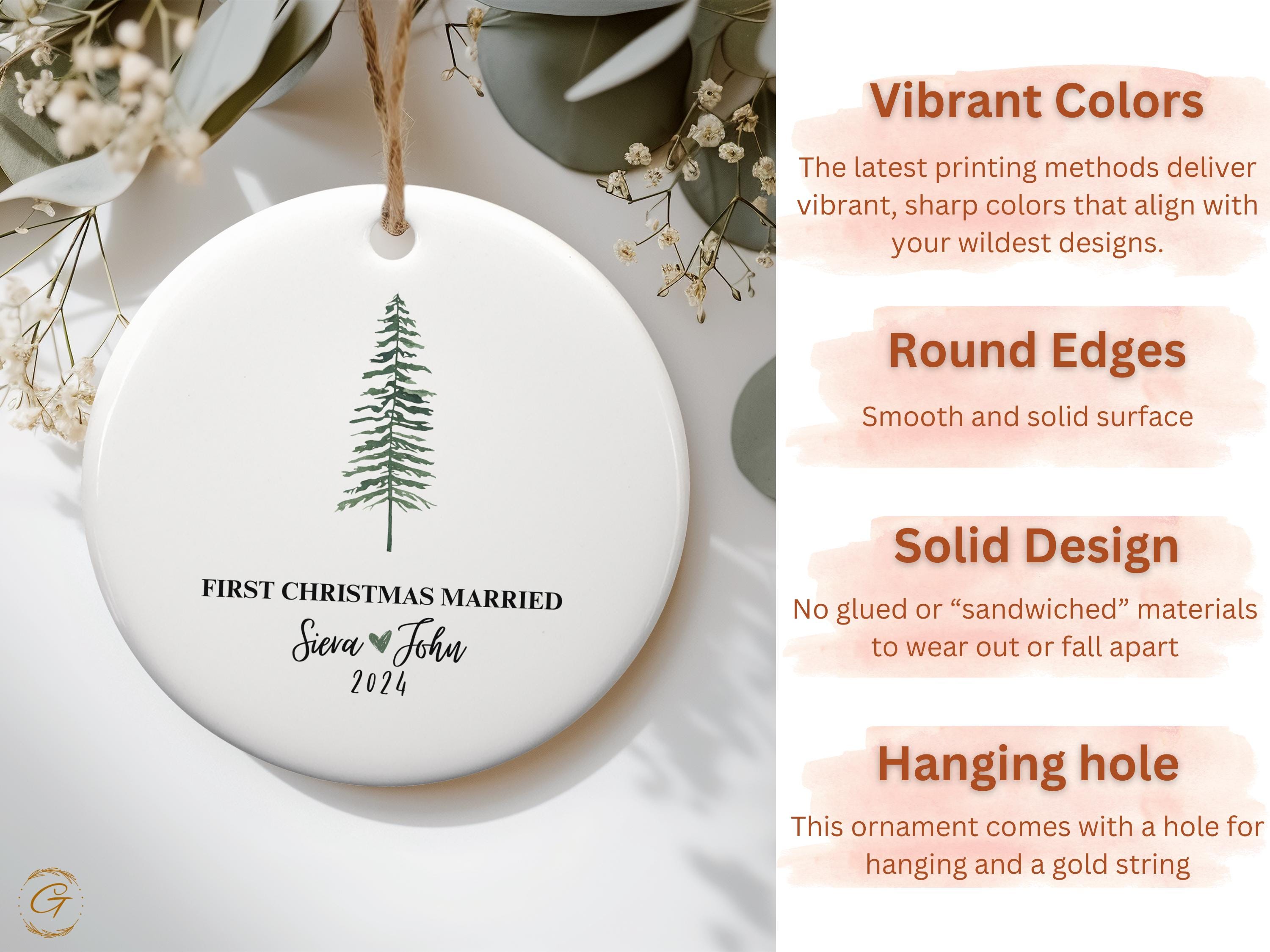 Personalized First Christmas Married Ornament, 2024 Wedding Keepsake, Personalized Christmas Tree Decoration, Custom Newlywed Gift Cute Idea