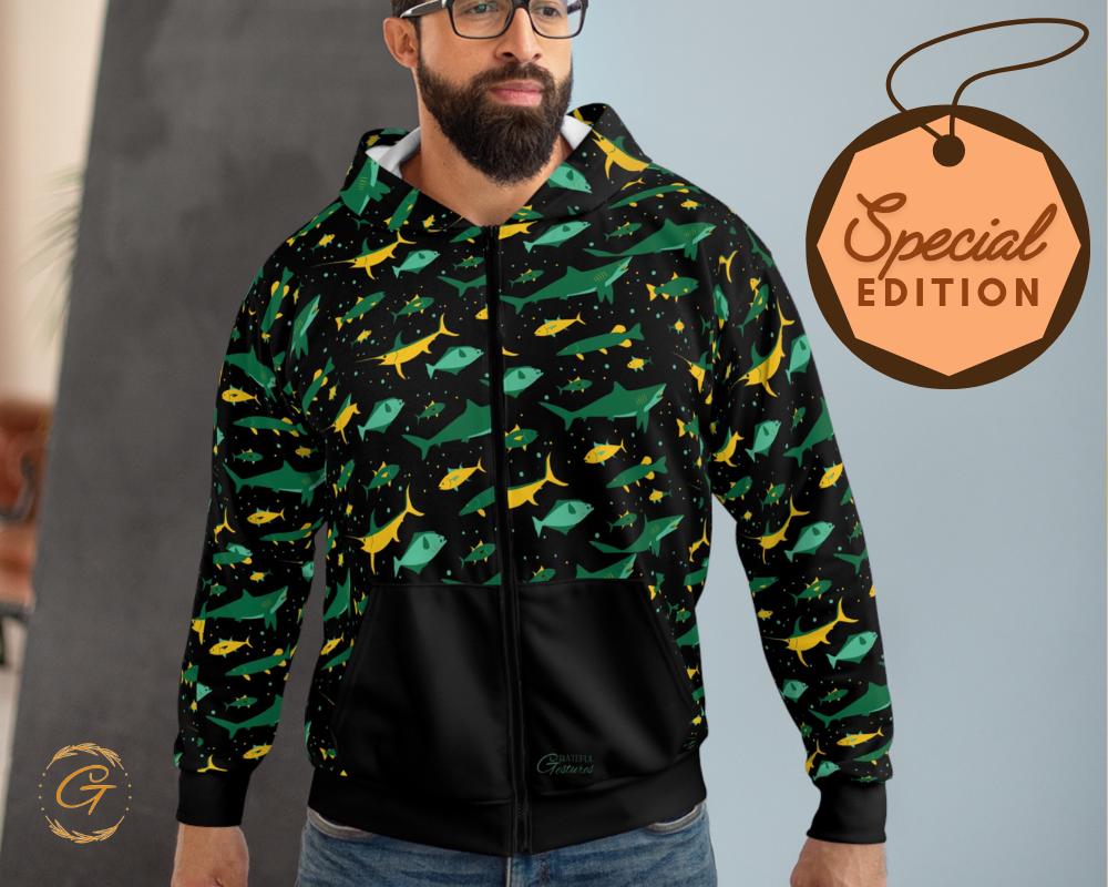 Fishing Design Unisex Zip Hoodie All-Over Print Outdoor Adventure Sweater