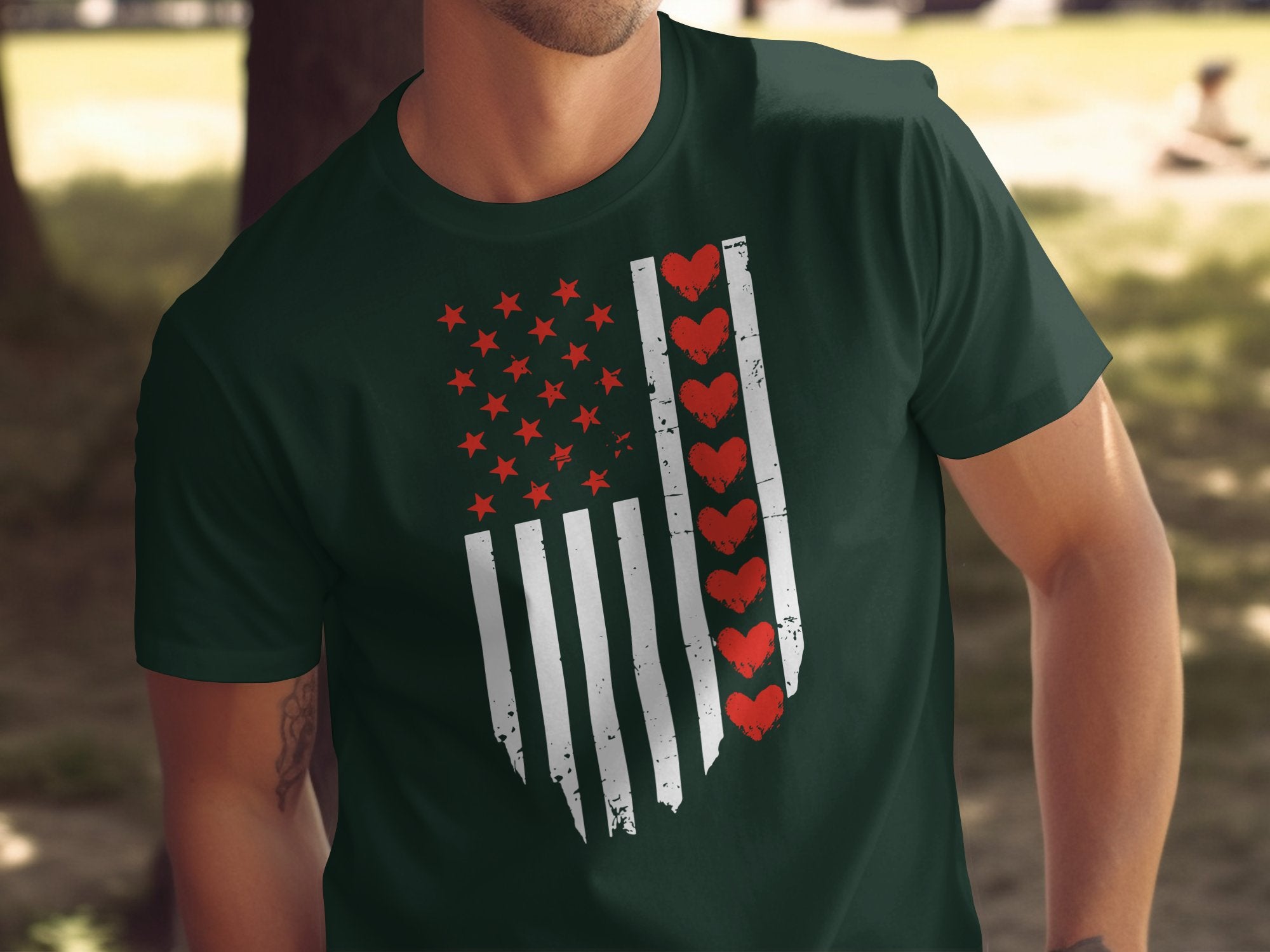 Patriotic Hearts and Stars Flag Graphic T-shirt product type
