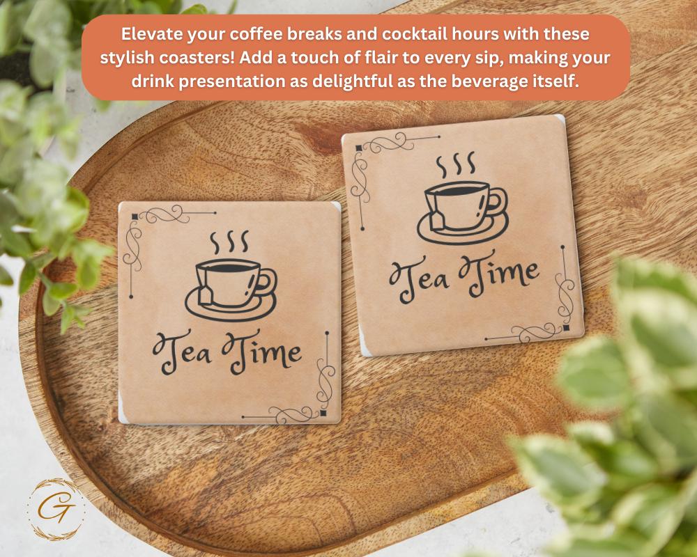 Soapstone Coaster with Tea Time Design