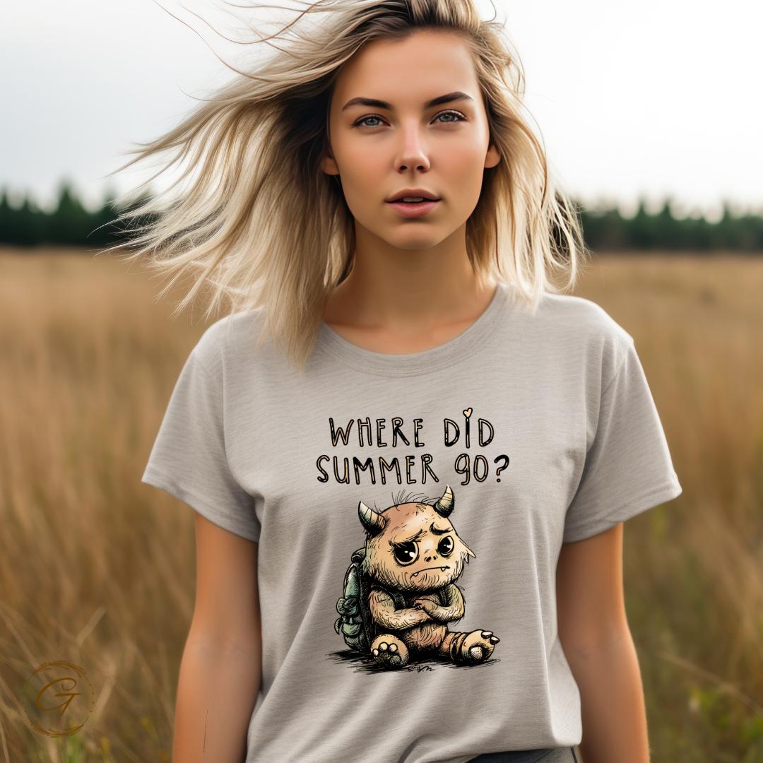 Funny Summer Sad Monster T-Shirt - Quirky Cartoon Graphic Tee
