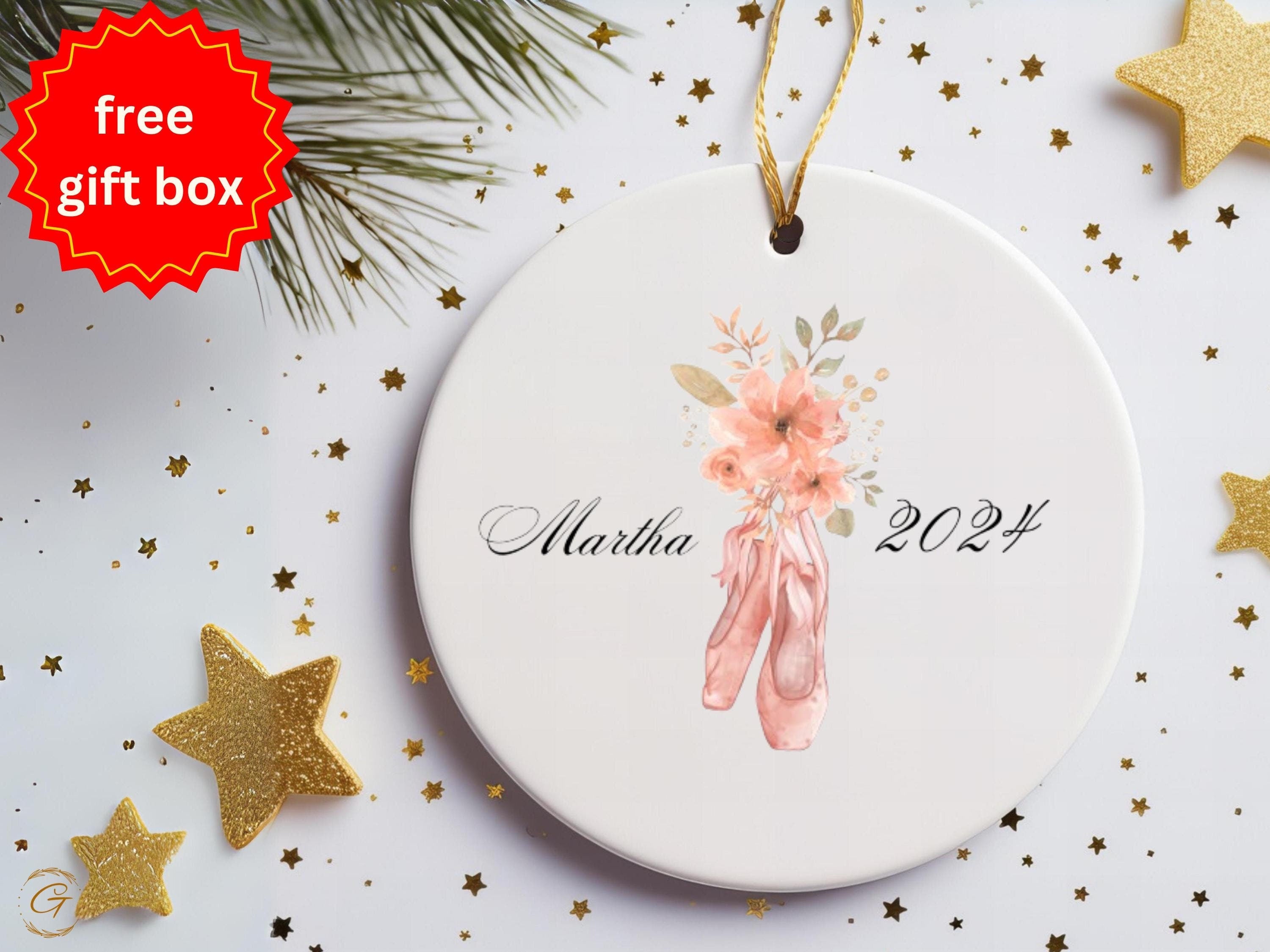 Personalized Ballet Shoes Floral Ornament, Custom Name Keepsake Gifts, Dance Recital Decor, Unique Ballet Lover Gift, Personalized Ornaments