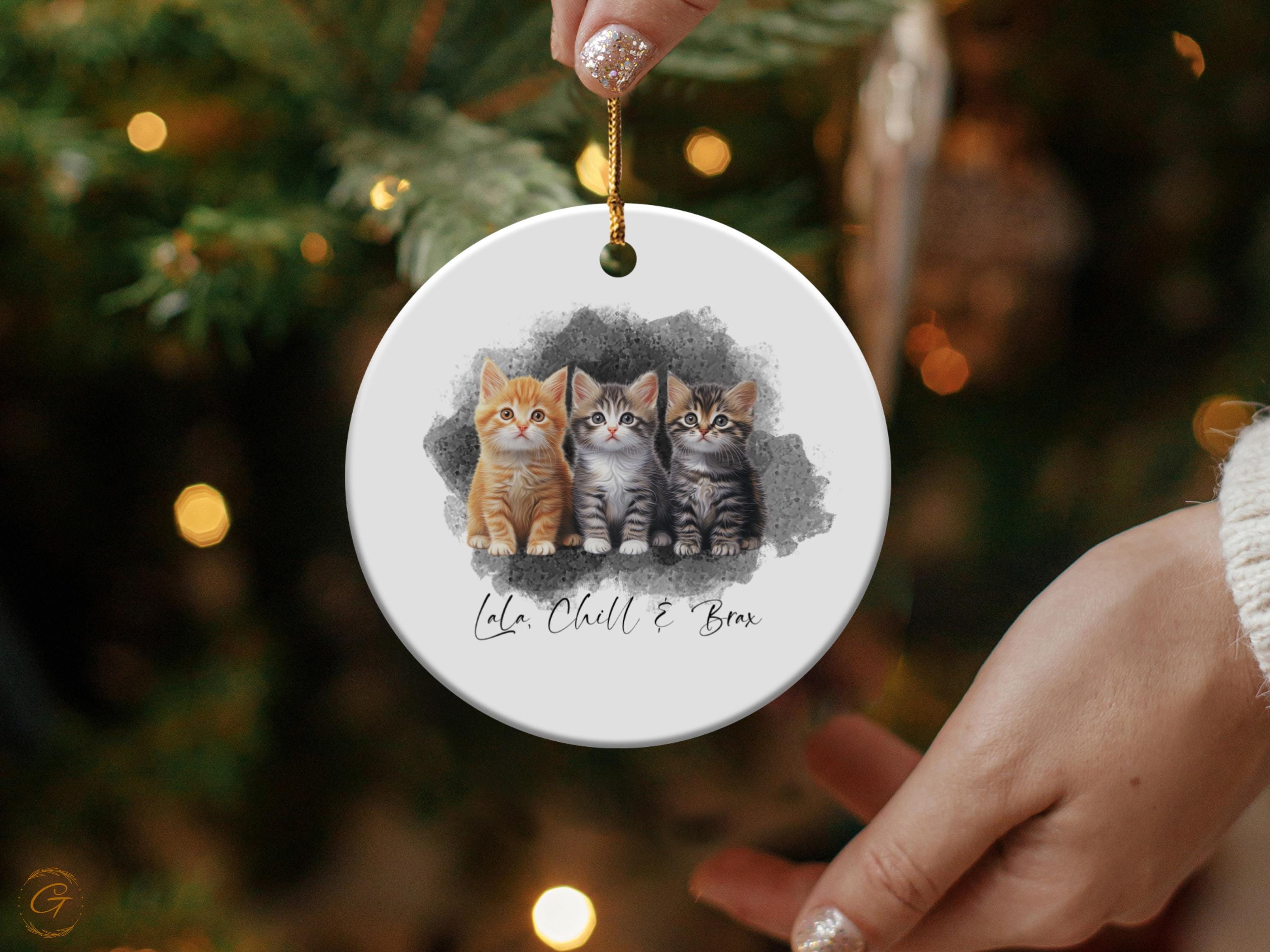 Custom Cute Kitten Trio Pet Ornament, Playful Cat Home Decor, Adorable Cat Lover Gift, Perfect Pet Lovers Keepsake, Whimsical Cat Decoration