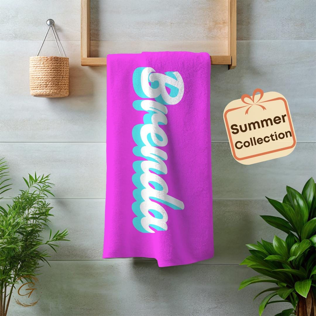 Summer Pink Beach Towel with Custom Name