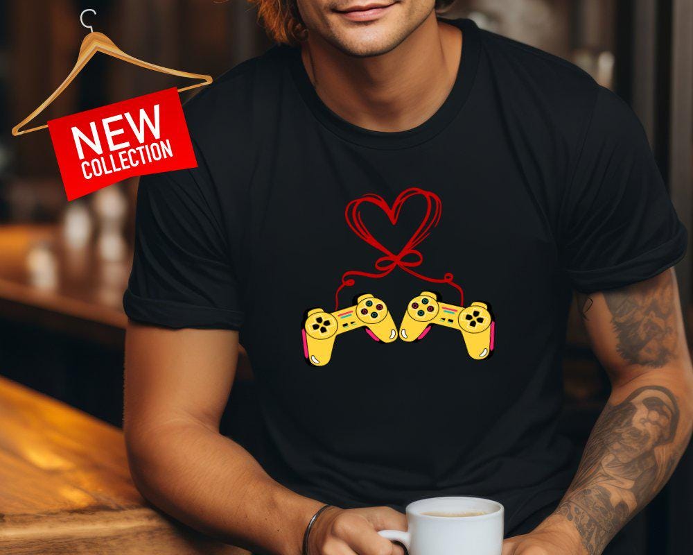Gamer T-shirt, Video Game Controllers Heart Design Tee