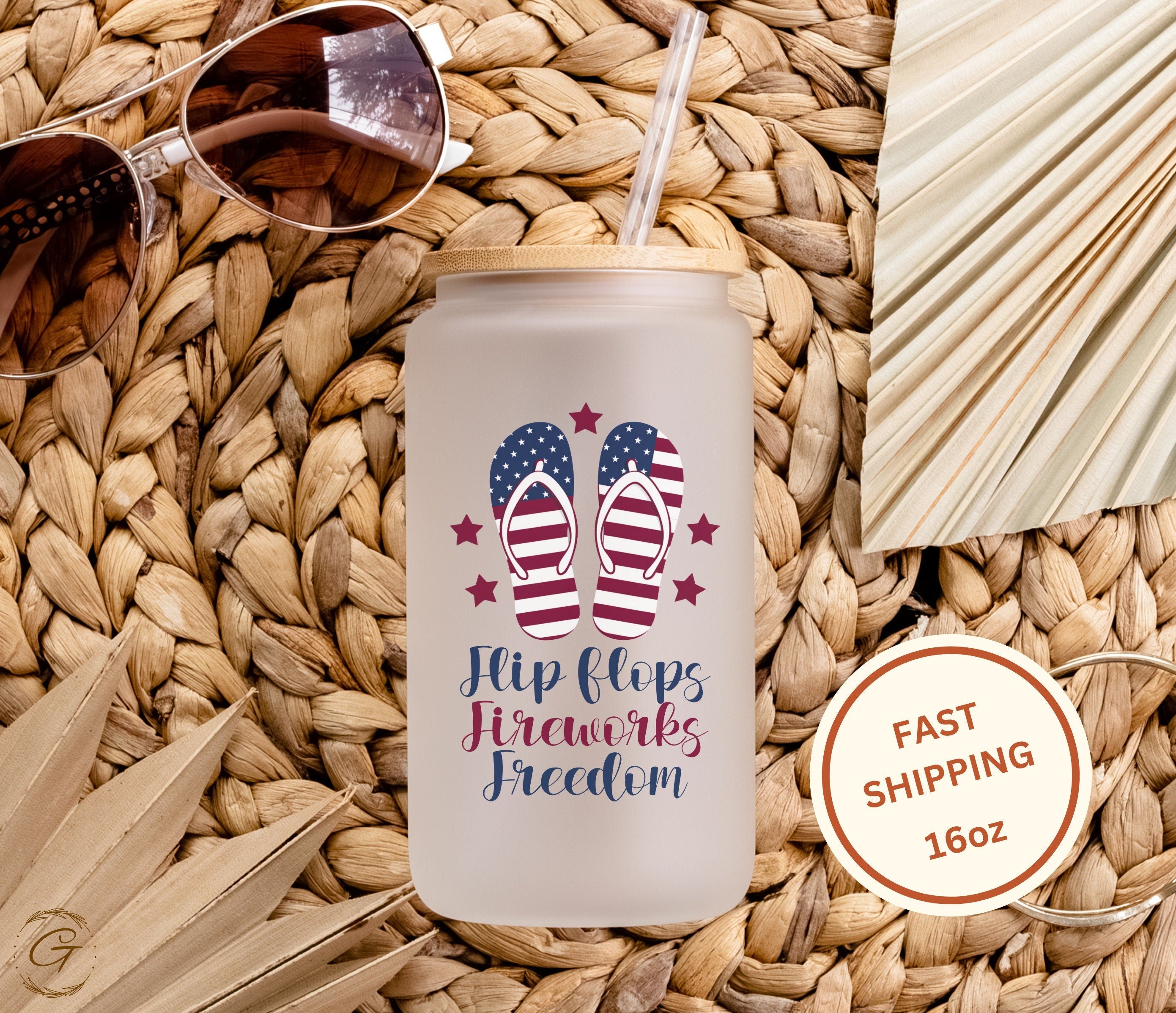 16oz Frosted Libbey Glass Cup with Flip Flops