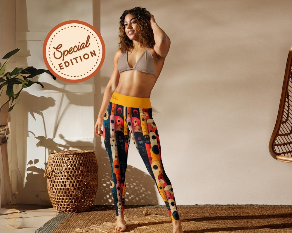 Modern Abstract AOP Yoga Leggings and Shorts | Bold Retro All-Over Print Activewear  | High-Waisted Women’s Fitness Pants and Workout Shorts