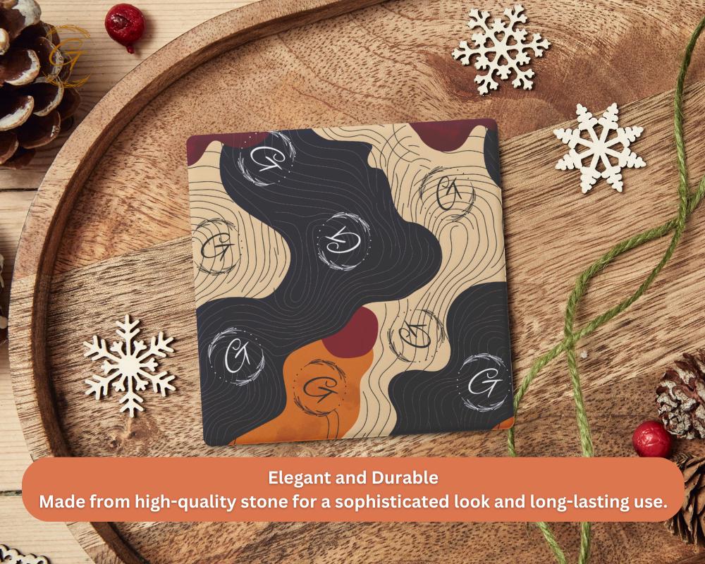 Soapstone Coaster Wave Line Design with Absorbent Cork Backing Square Stone Coasters Home Decor Gift for Coffee or Drinks Perfect for Tables
