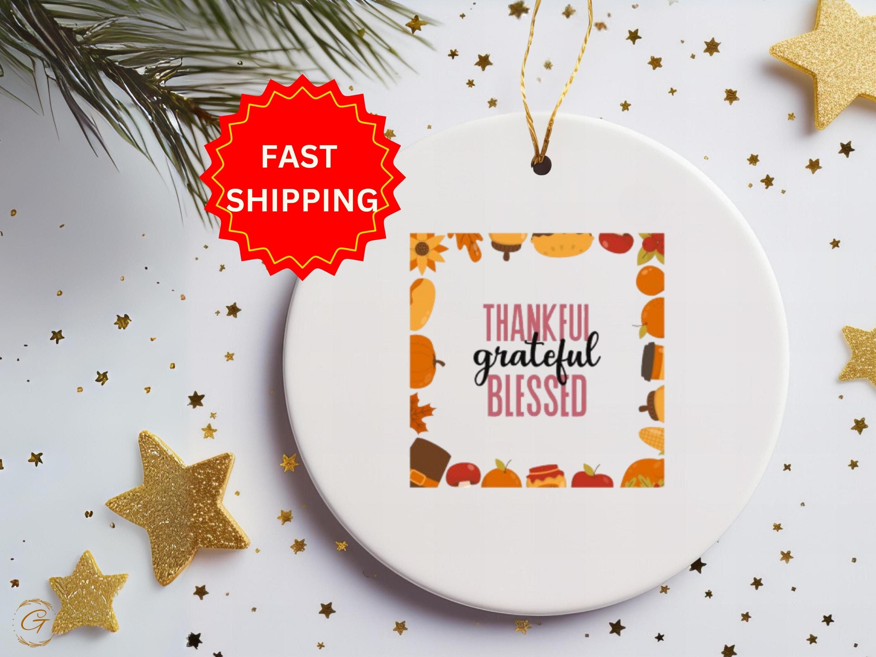Thankful Grateful Blessed Autumn Ornaments, Fall Decor Thanksgiving Fun Decoration, Harvest Season Accents Home Ornaments, Holiday Keepsakes