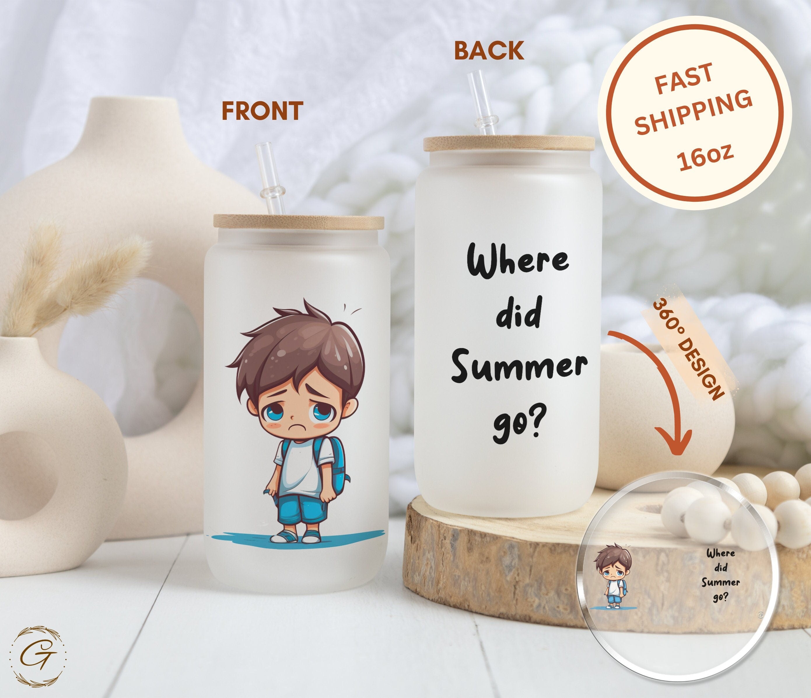 Cute Sad Boy 'Where Did Summer Go?' Frosted Glass Cup