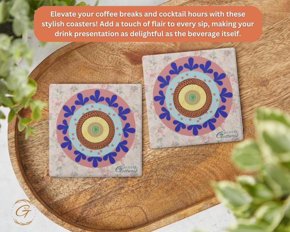 Soapstone Coaster with Doodle Ornate Grateful Gestures Design