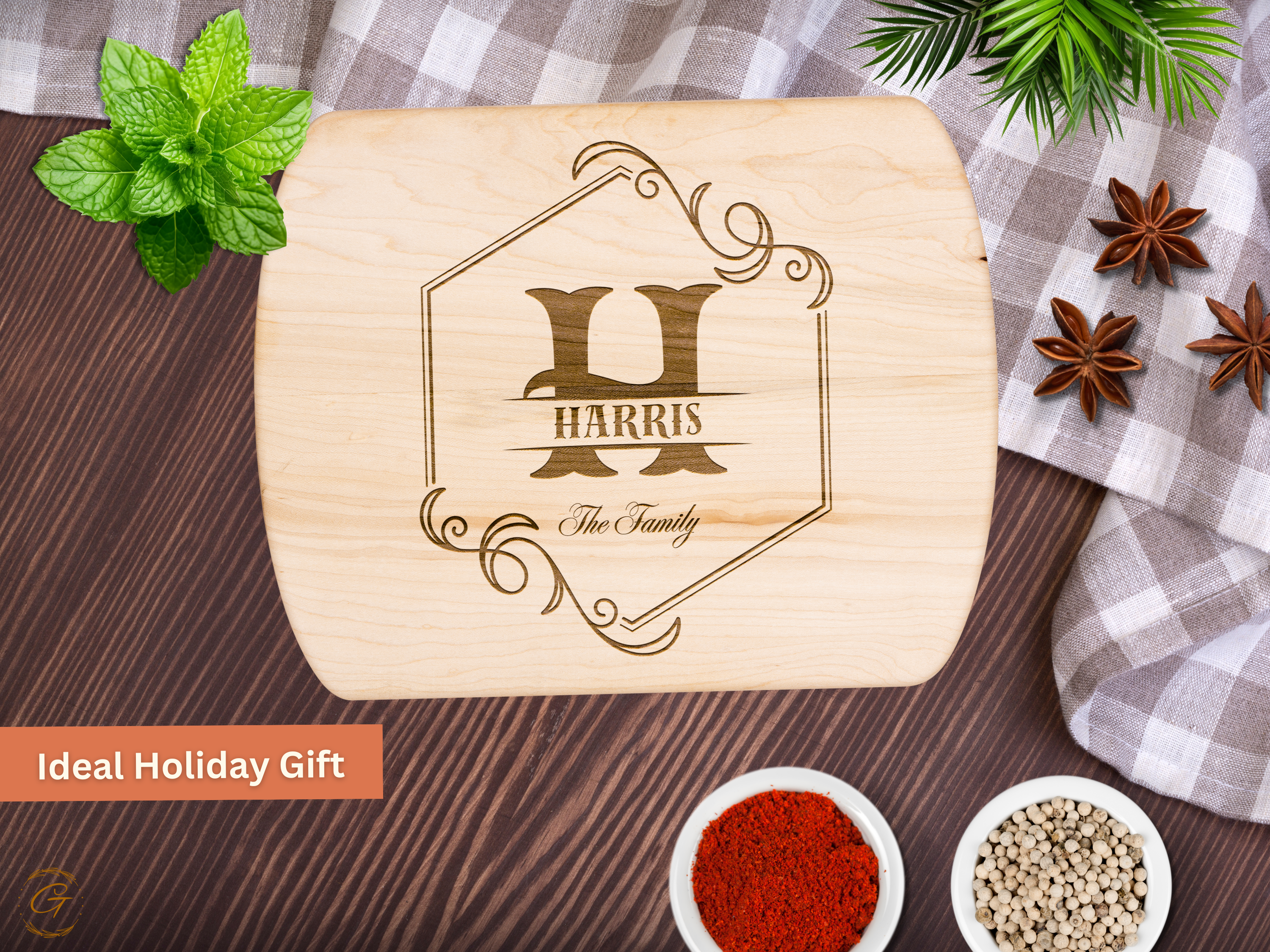 Personalized Hardwood Oval Cutting Board with Family Name Engraving