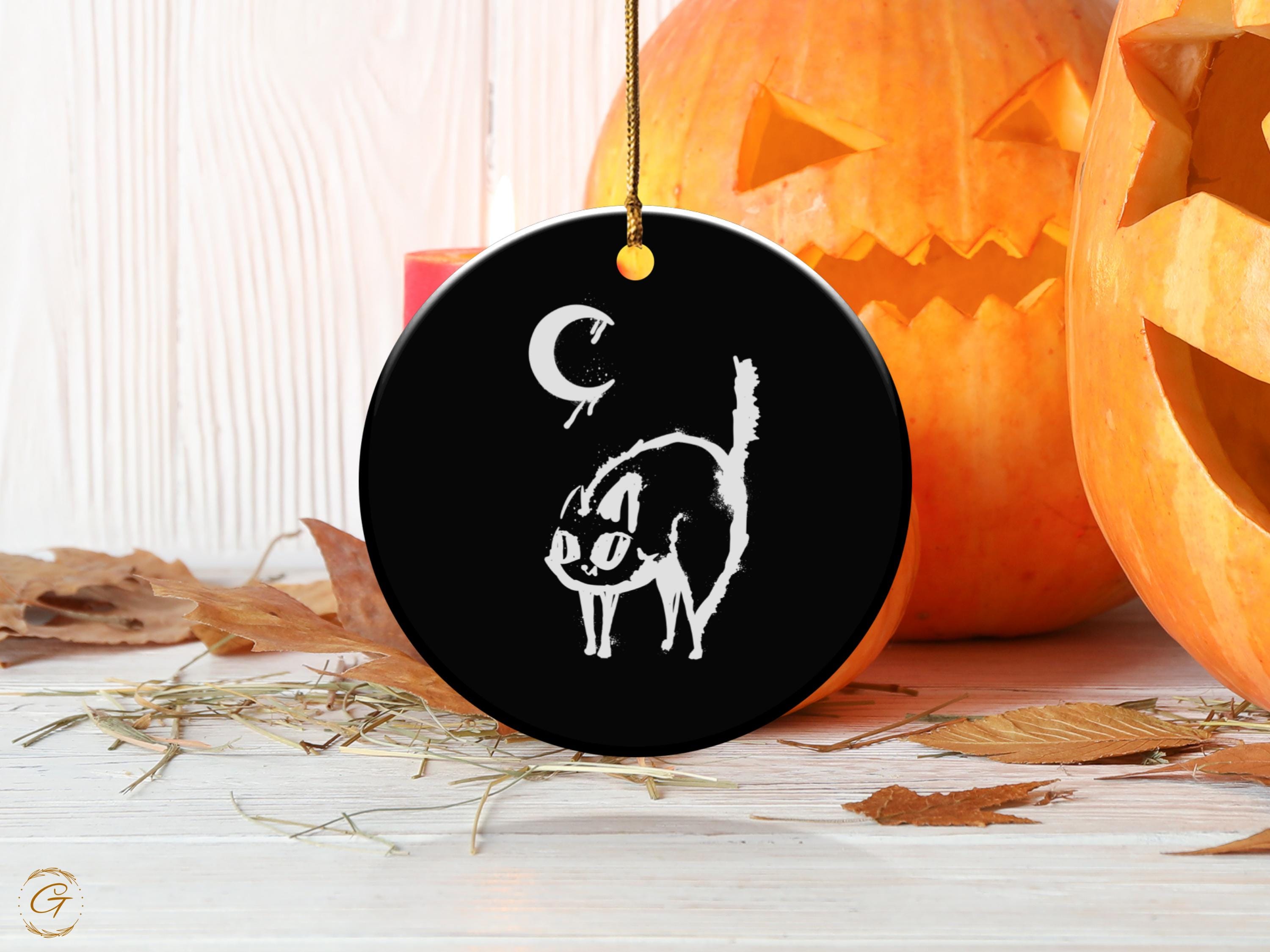 Black Cat Moon Spooky Ornament, Halloween Cat Home Decor, Witchy Cat Art, Gothic Moon Decoration, Spooky Home Accessories, Ideal Spooky Gift