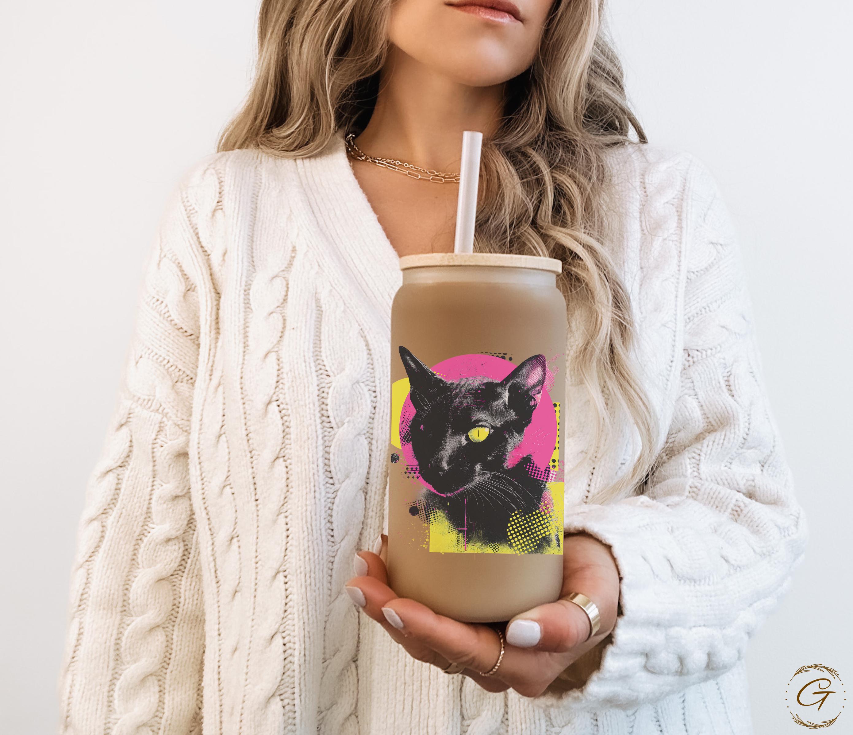 Cat Lover Neon Colored Frosted Glass Cup