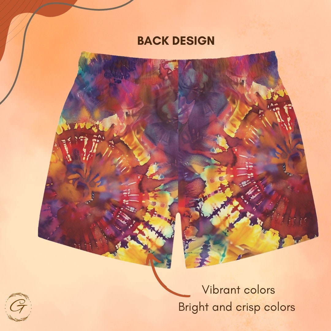 Colorful Tie Dye Swim Trunks, AOP Design,  Perfect for Summer, Unique Vibrant Tie Dye Beachwear,  Fun Summer Swimwear, Gift for Beach Lovers