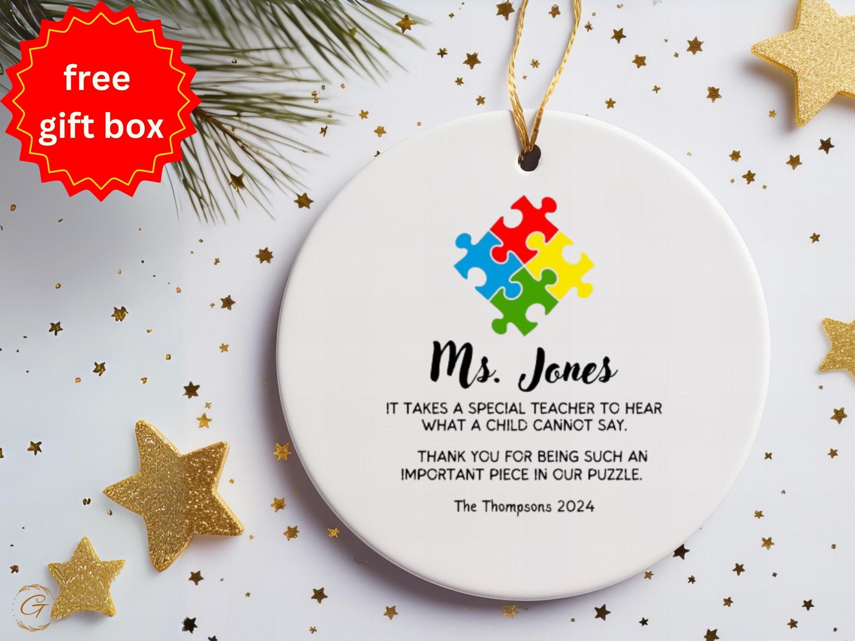 Personalized Teacher Ornament, Puzzle Piece Special Gift, Unique Appreciation Gift, Custom Teacher Holiday Keepsake, Teacher Thank You Gifts