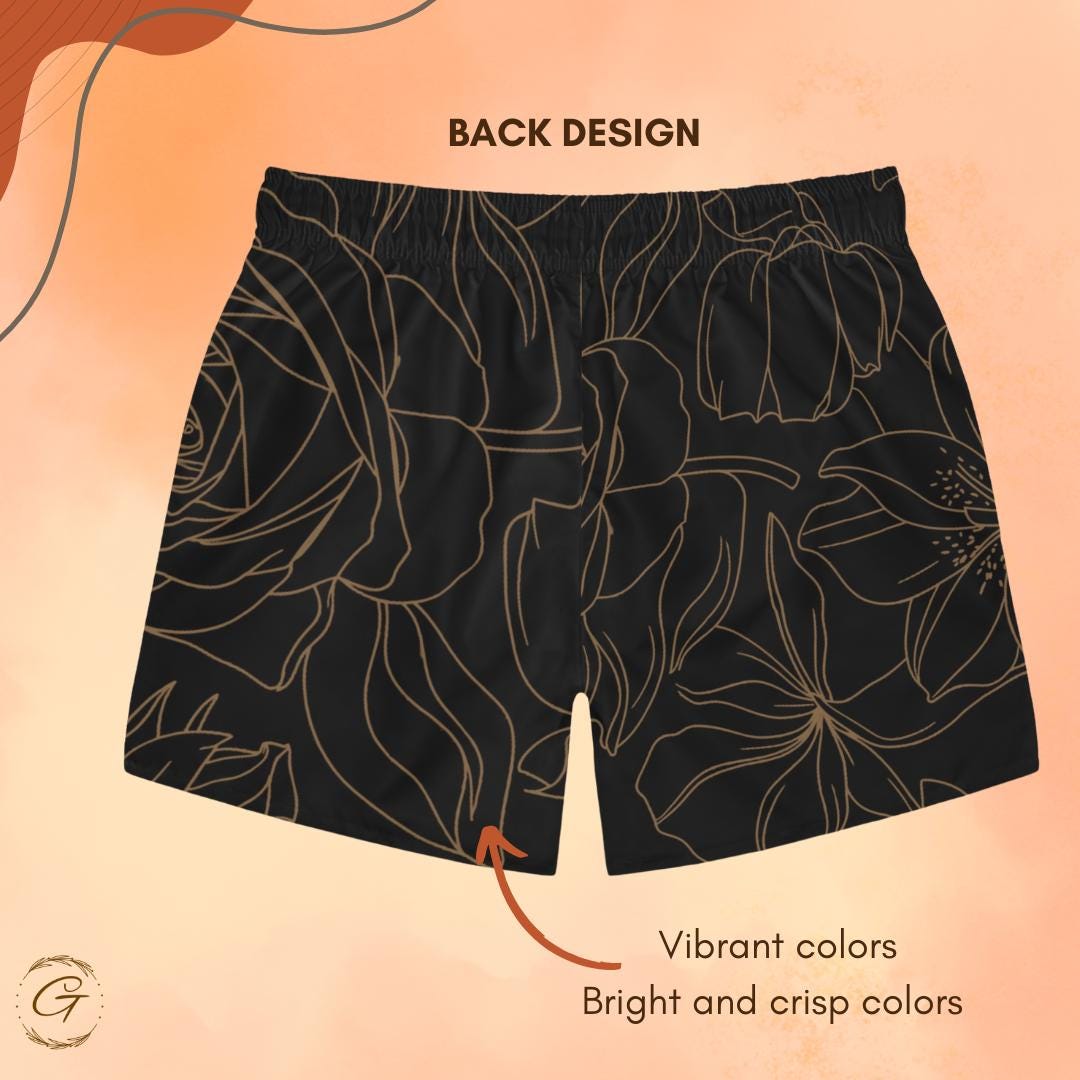 Black and Gold Floral AOP Swim Trunks