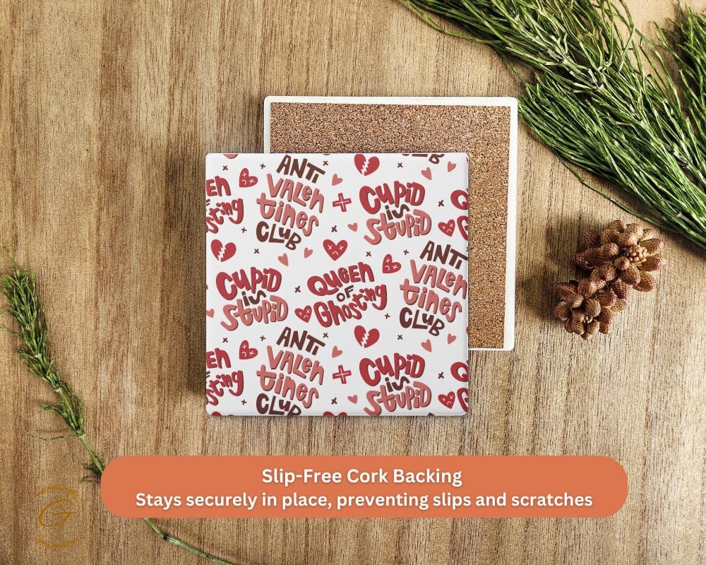 Cupid Is Stupid Square Soapstone Coasters with Cork Backing